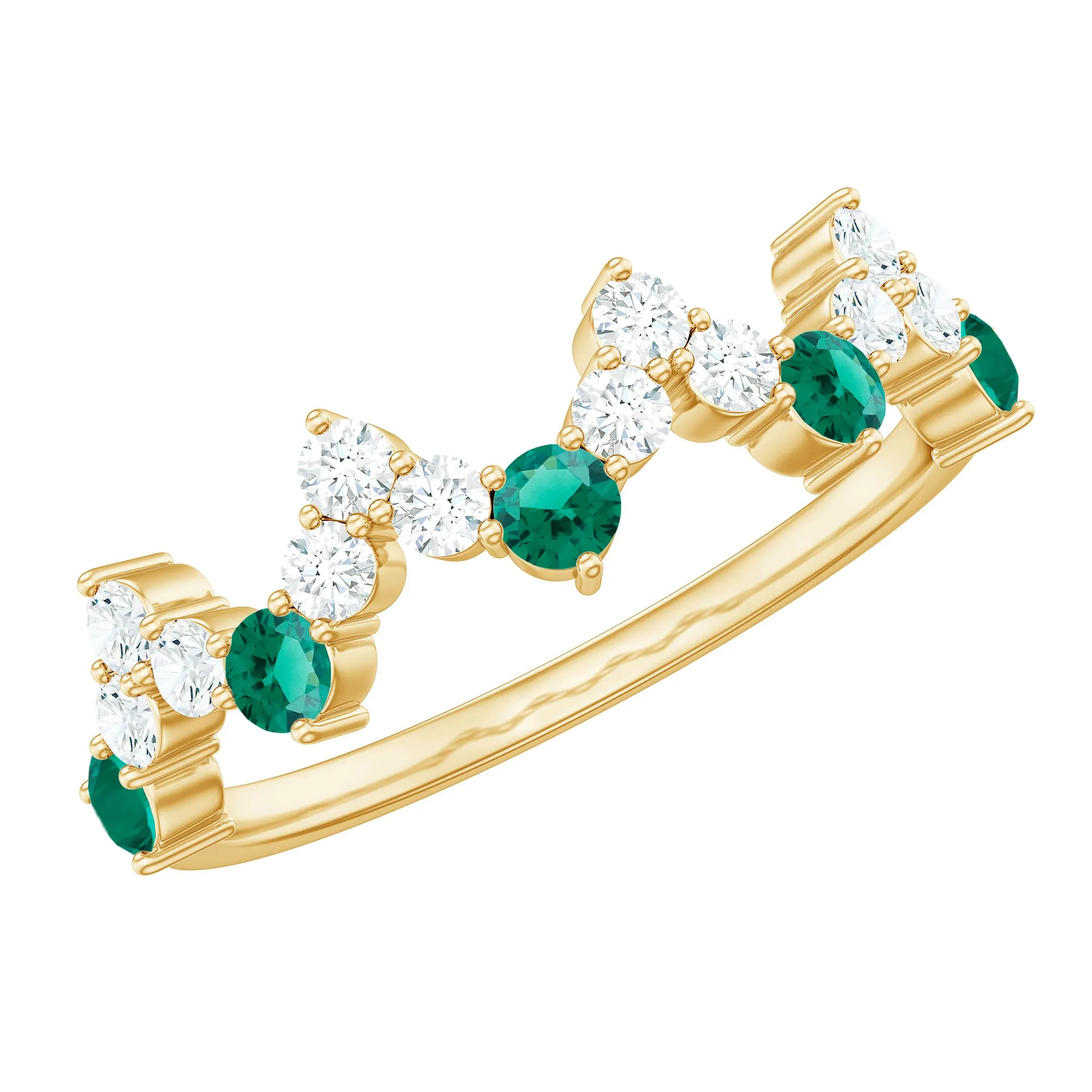 1 CT Created Emerald and Diamond Zig Zag Half Eternity Ring