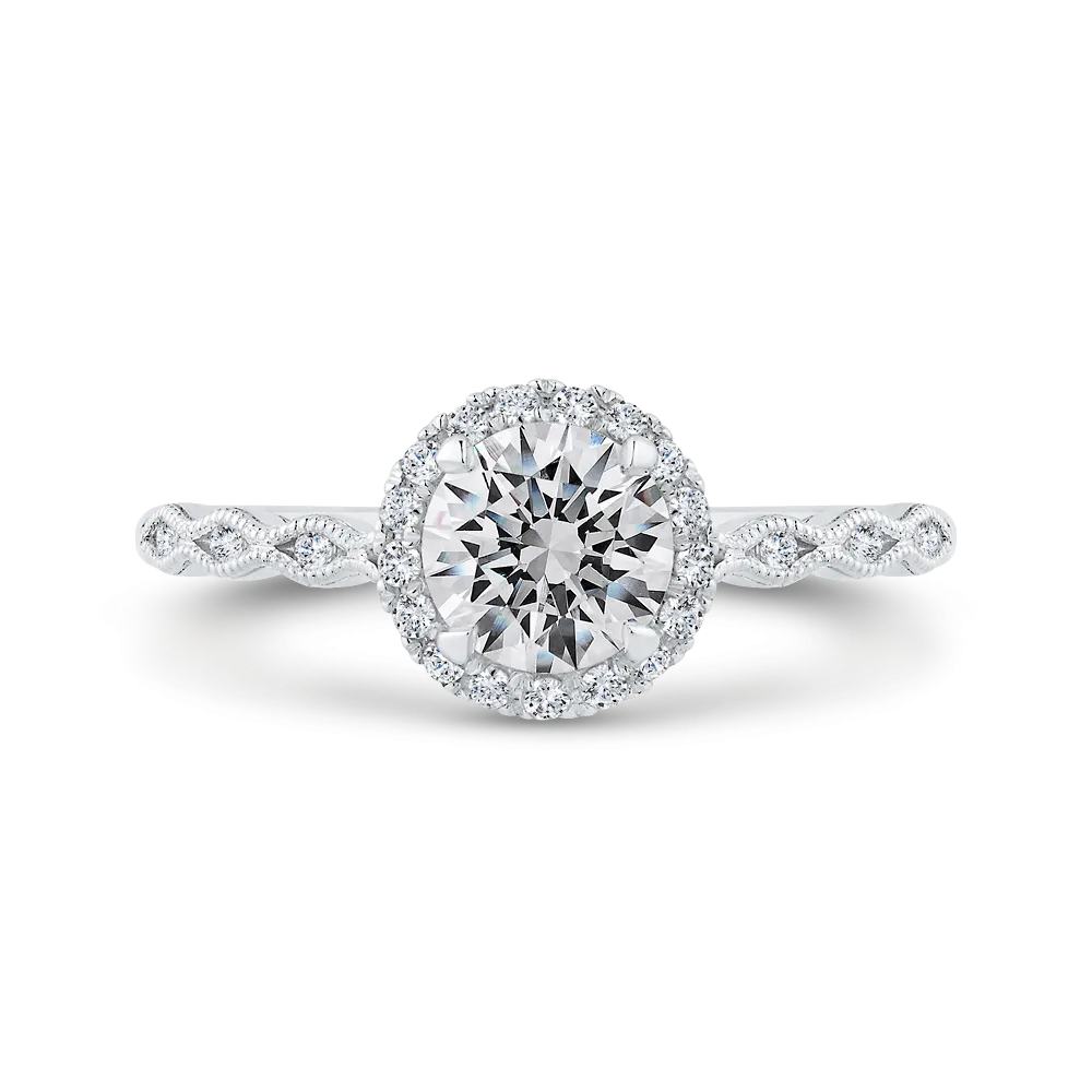 14K Two-Tone Gold Diamond Halo Engagement Ring (Semi-Mount)