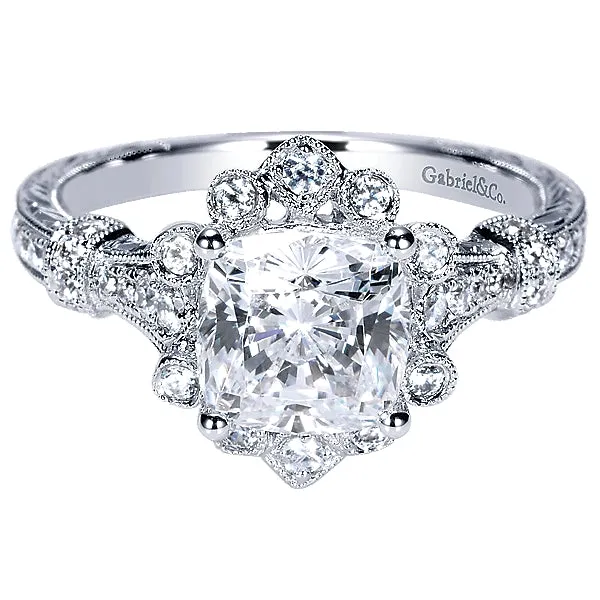 14k White Gold Victorian Diamond Halo Ring - ER8838W44JJ
