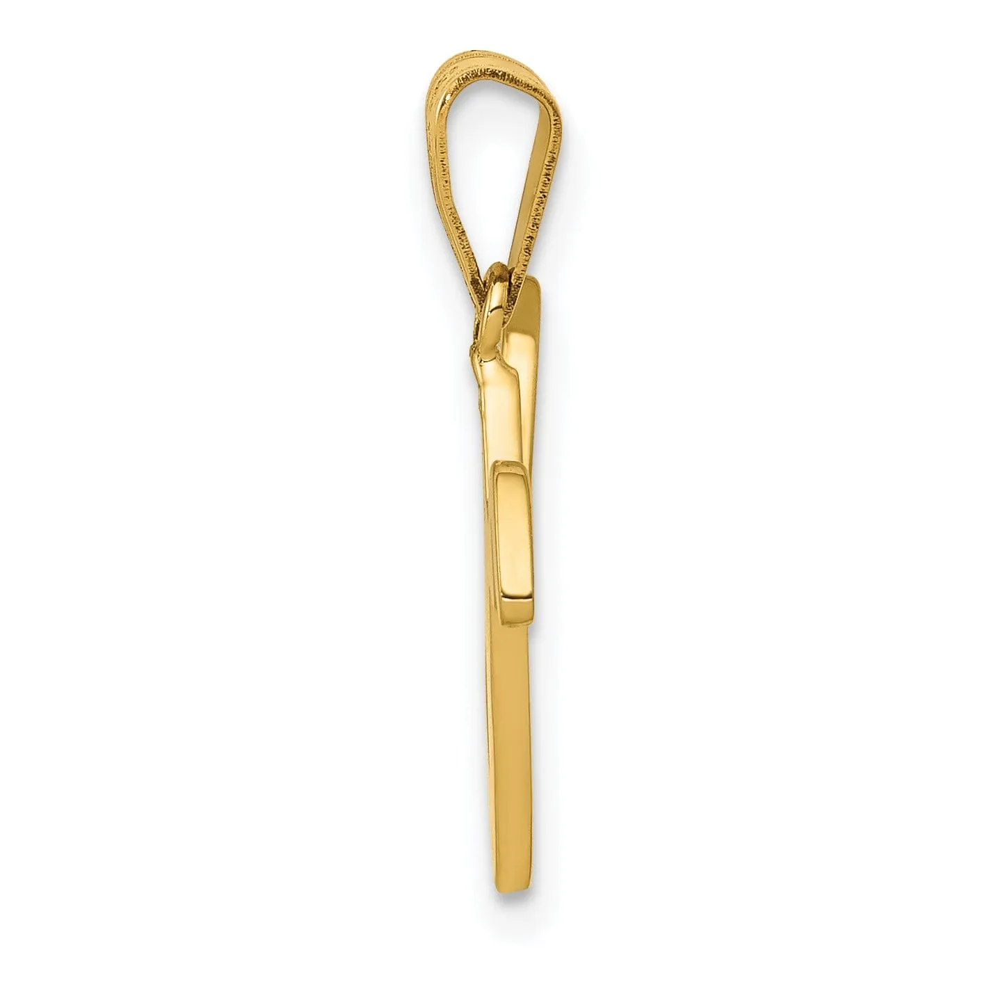 14K Yellow Gold Medium Size Script Design Letter V Initial Pendant