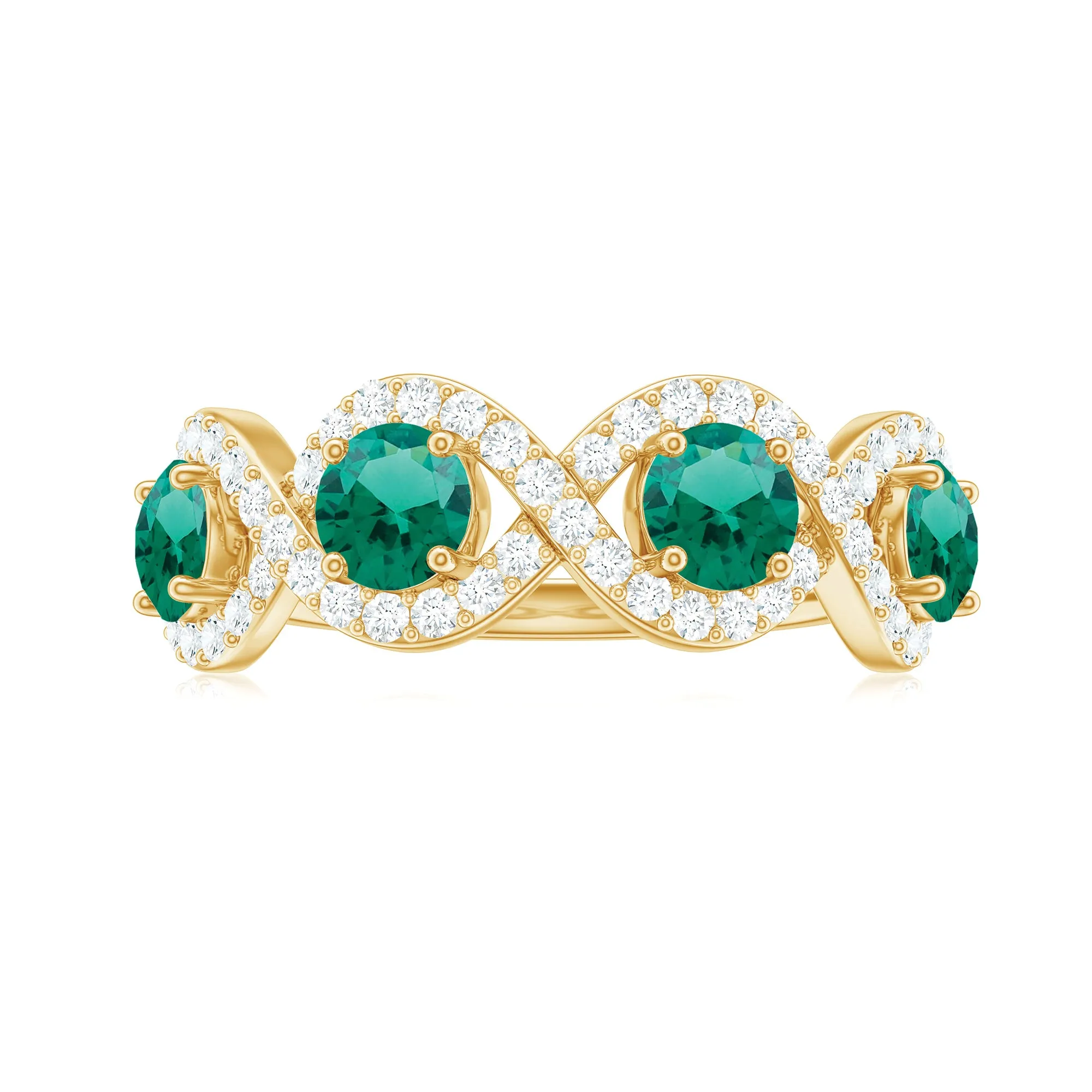 2 CT Lab-Created Emerald and Diamond Braided Half Eternity Band Ring