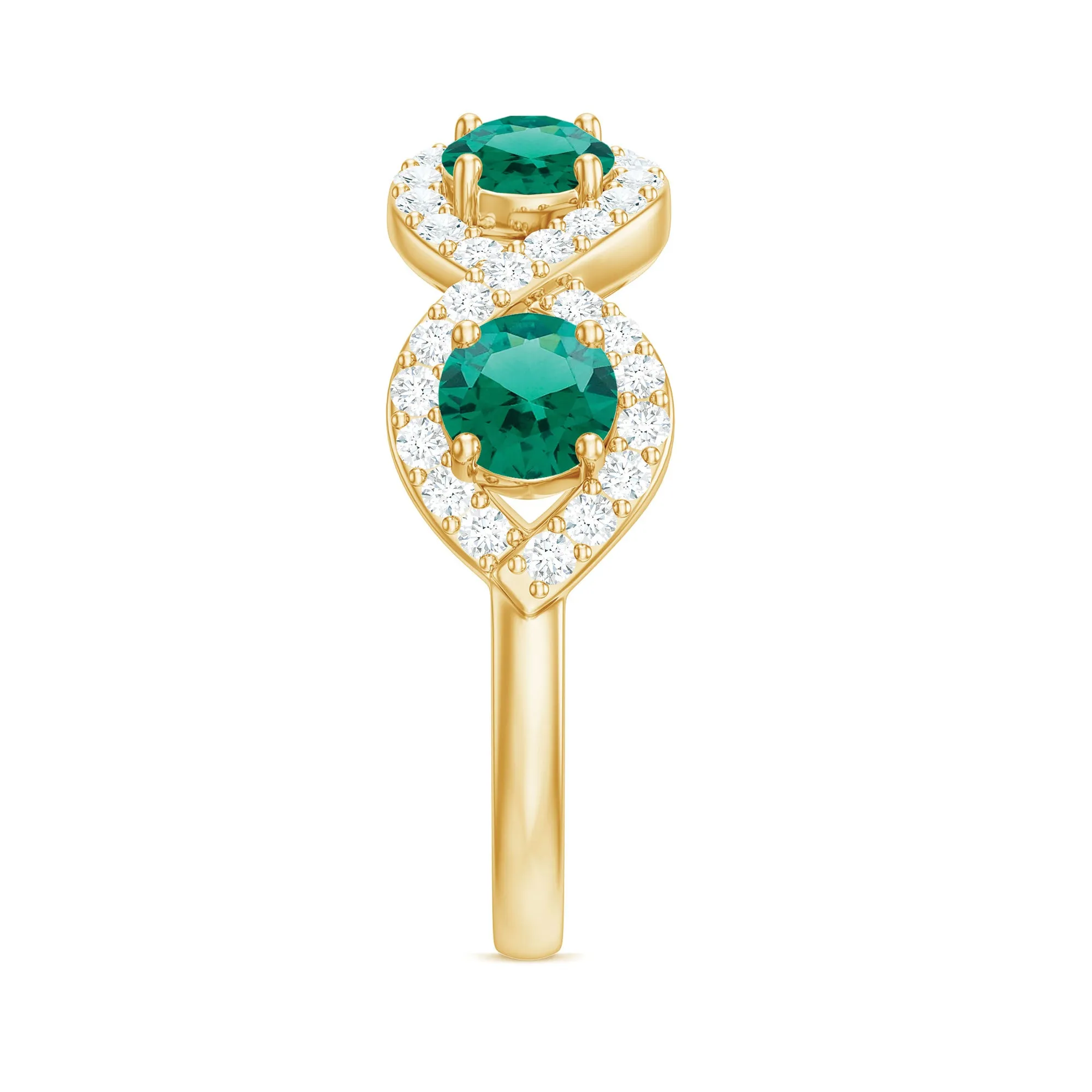 2 CT Lab-Created Emerald and Diamond Braided Half Eternity Band Ring