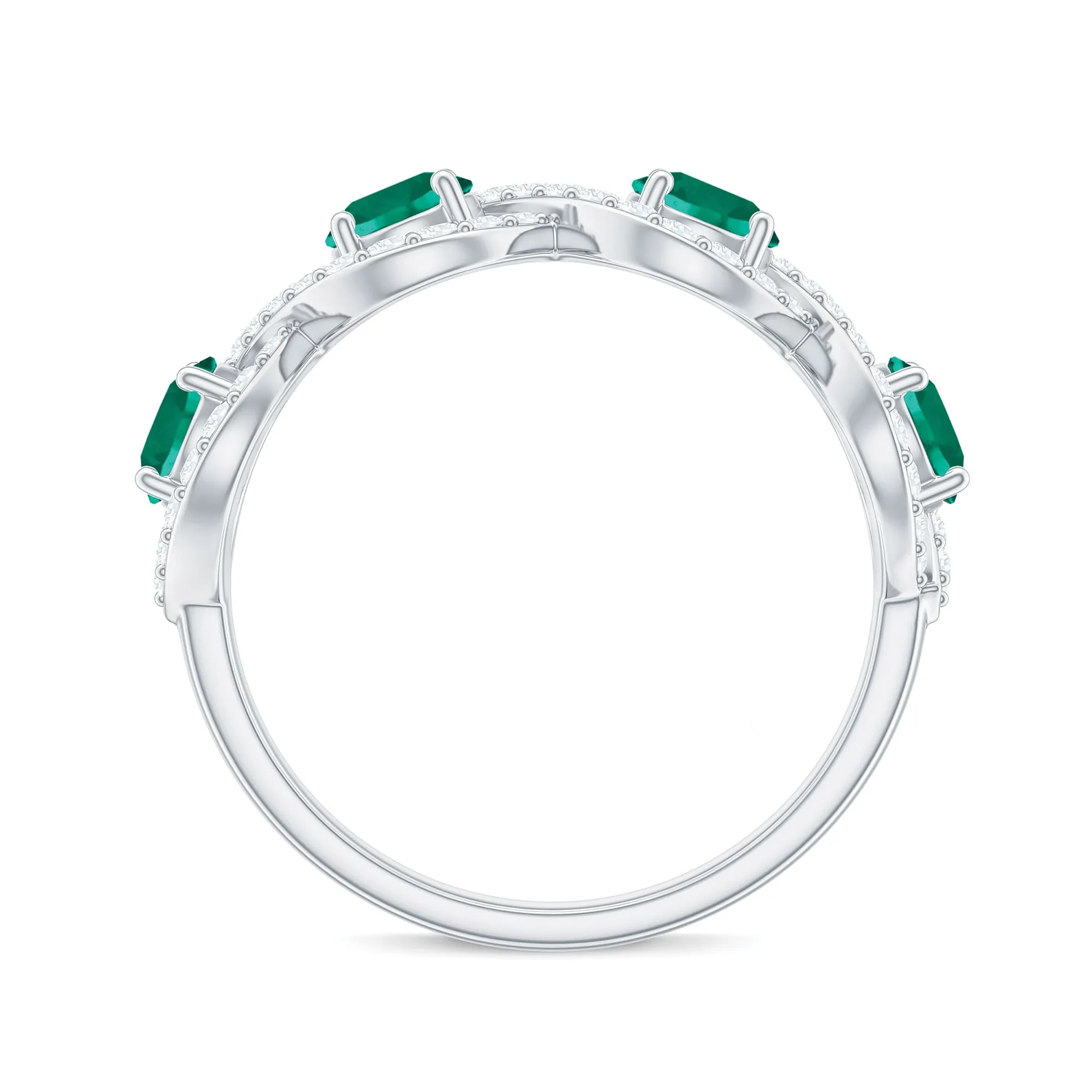2 CT Lab-Created Emerald and Diamond Braided Half Eternity Band Ring