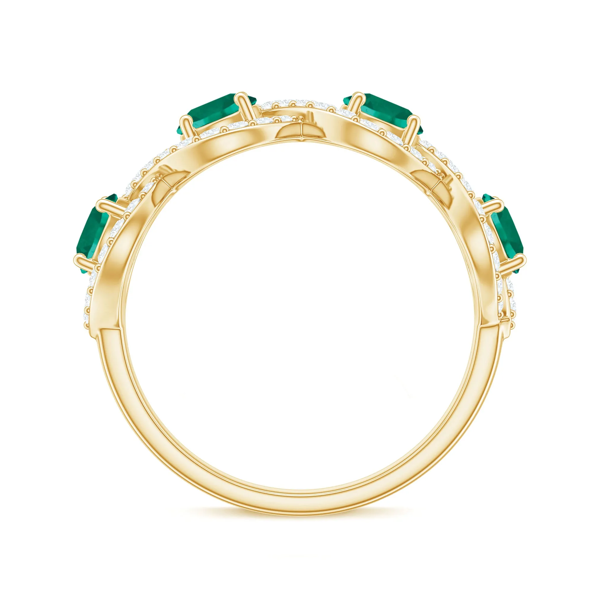 2 CT Lab-Created Emerald and Diamond Braided Half Eternity Band Ring