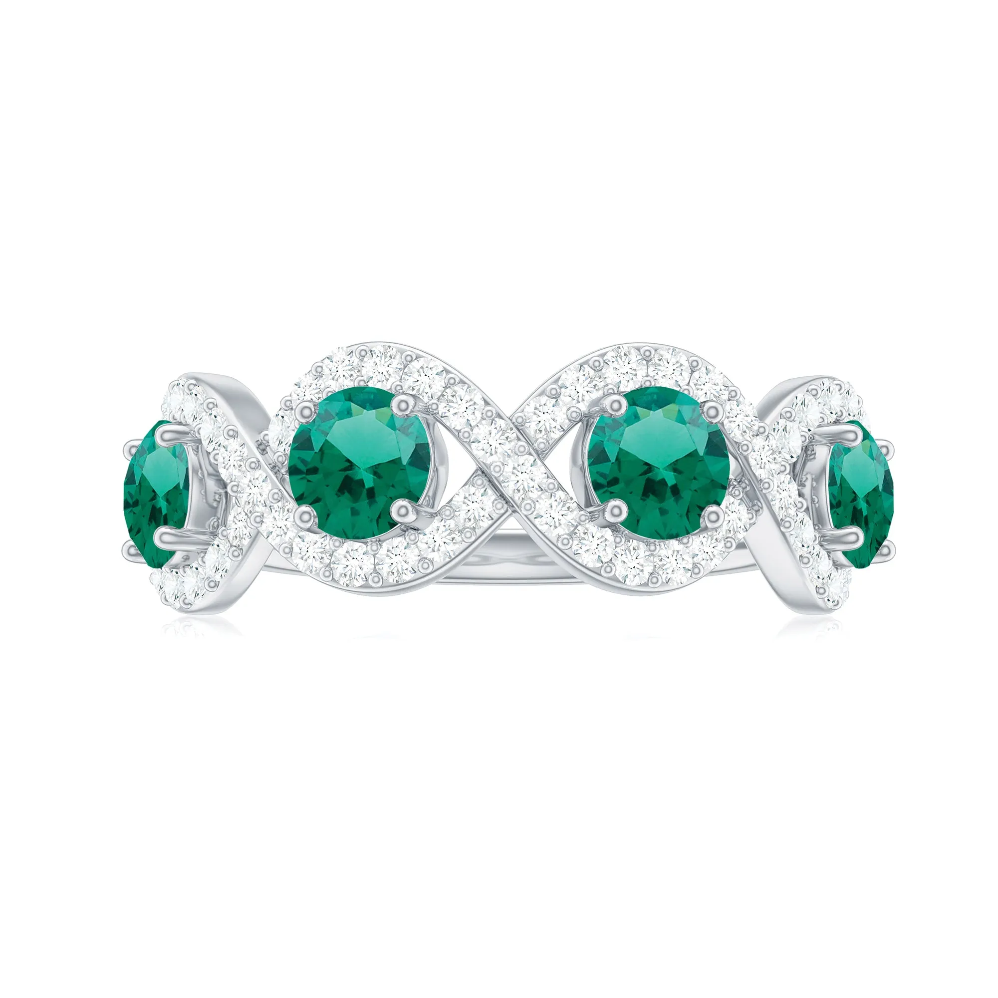 2 CT Lab-Created Emerald and Diamond Braided Half Eternity Band Ring