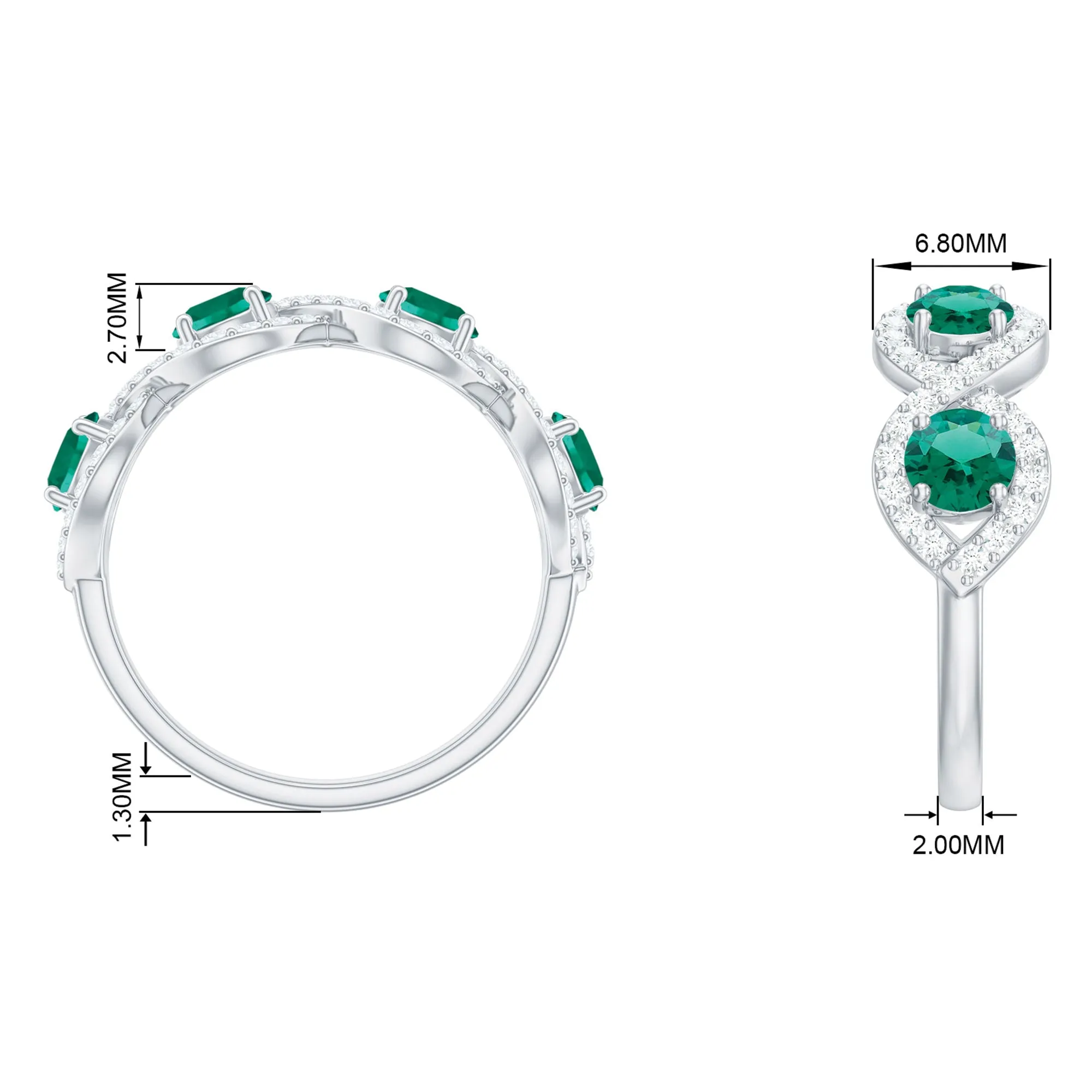 2 CT Lab-Created Emerald and Diamond Braided Half Eternity Band Ring