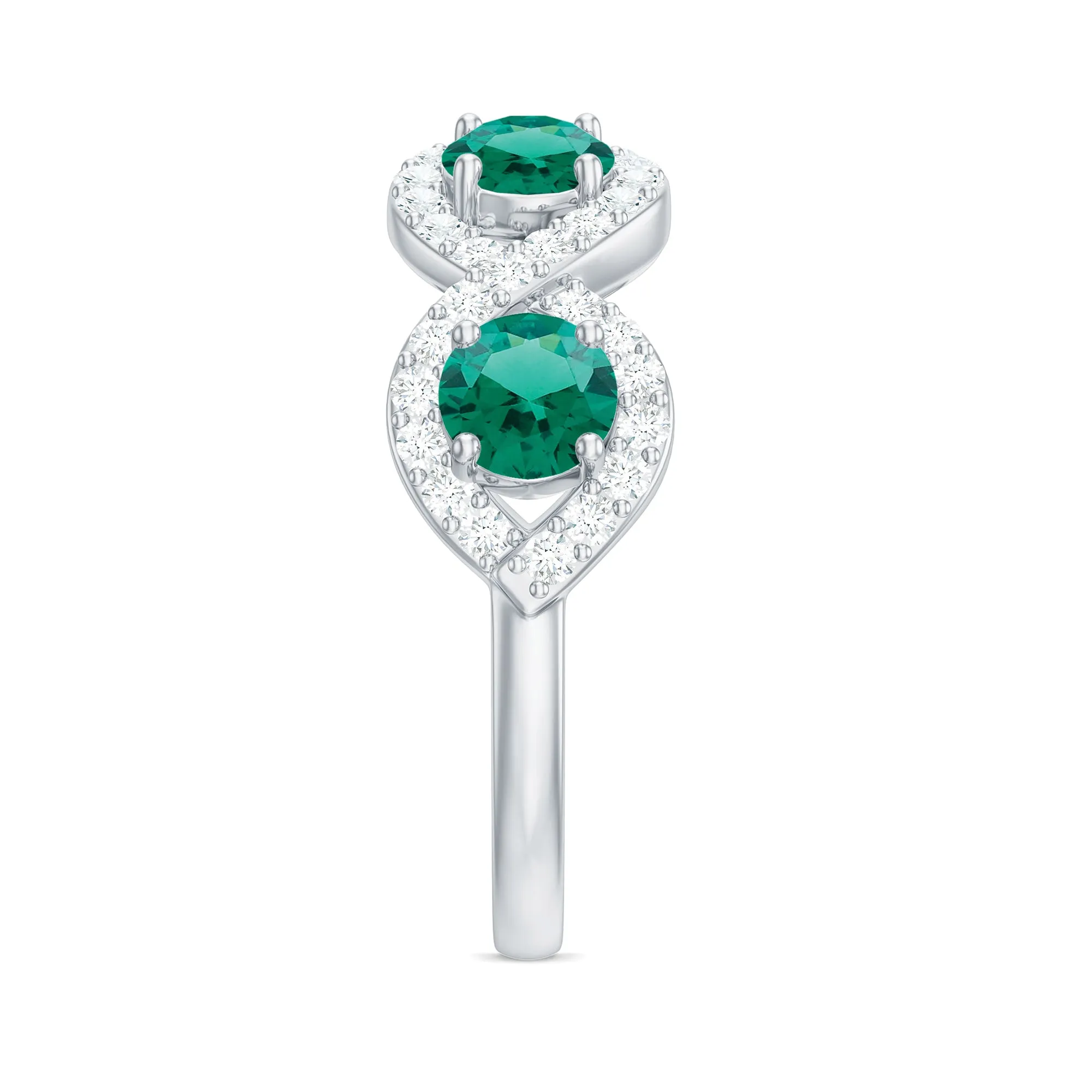 2 CT Lab-Created Emerald and Diamond Braided Half Eternity Band Ring