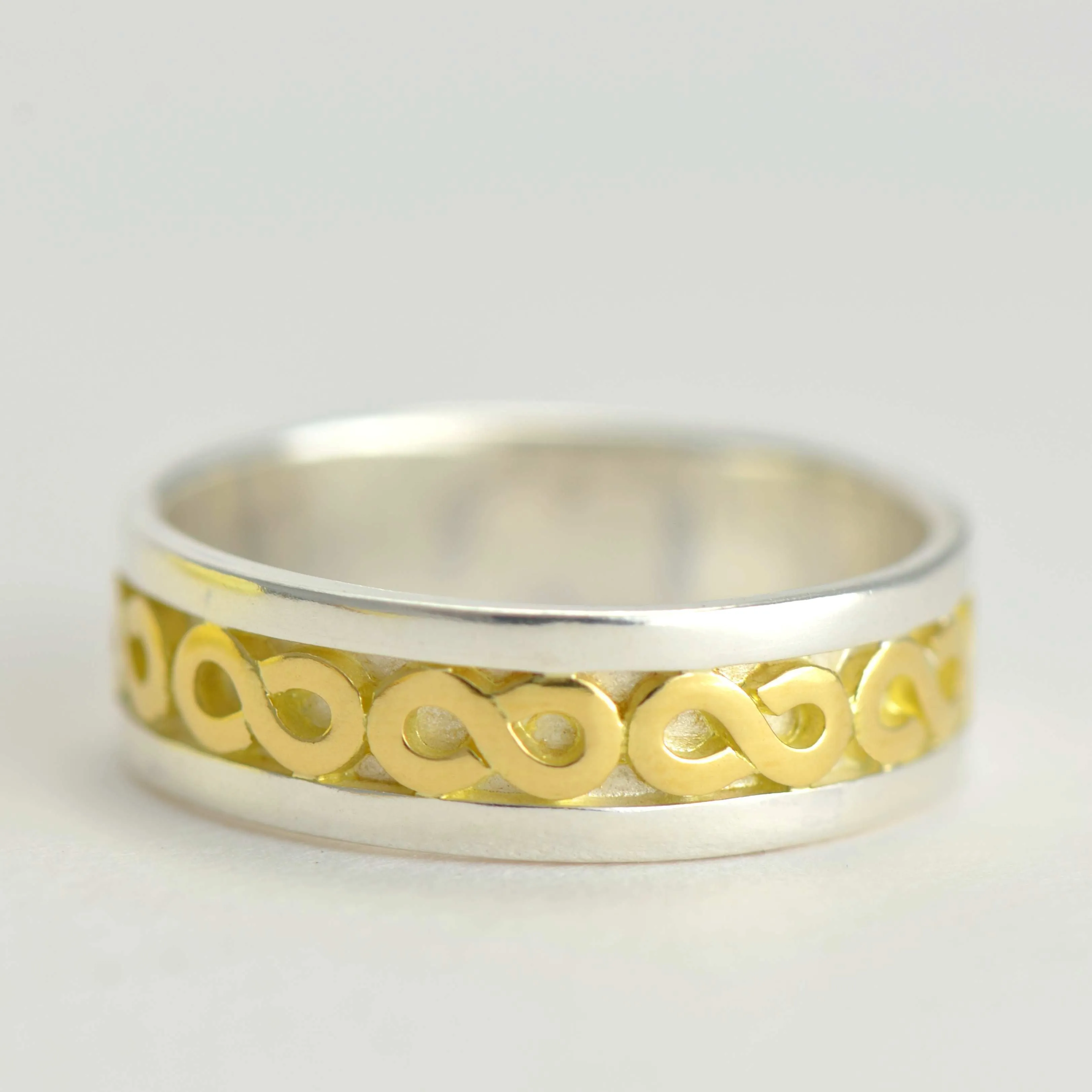 7 mm wedding ring band -  a mixed metal custom 18ct gold and sterling silver boho ring