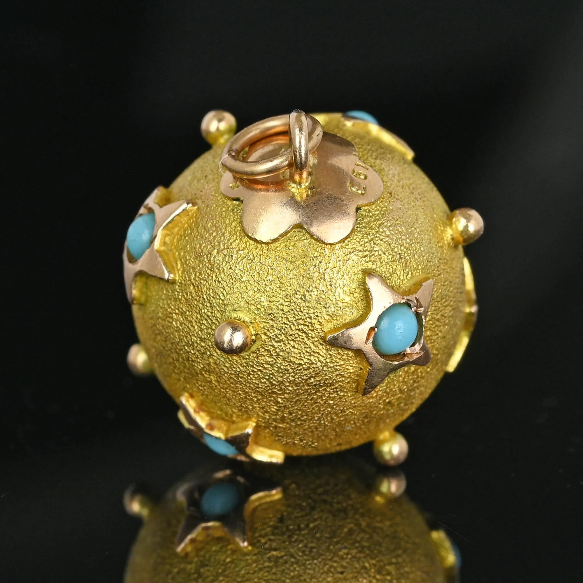 Antique 14K Gold Turquoise Star Sputnik Style Pendant