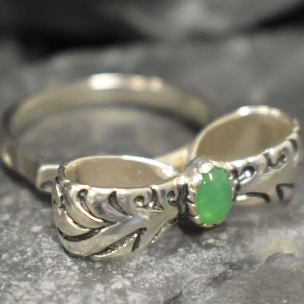 Chrysoprase Ring - Large Ribbon Ring - Green Bow Ring