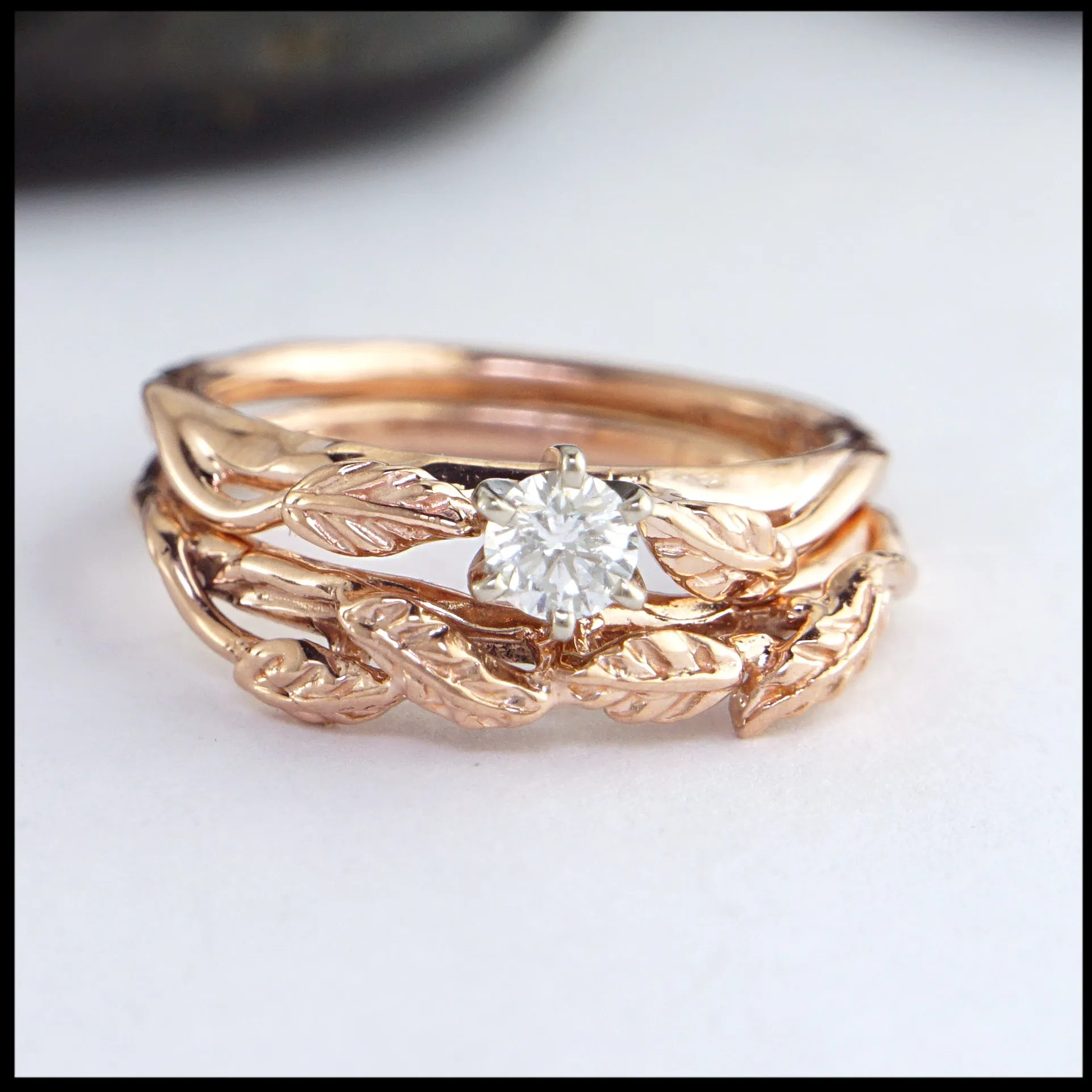 Diamond Leaf and Vine Wedding Set
