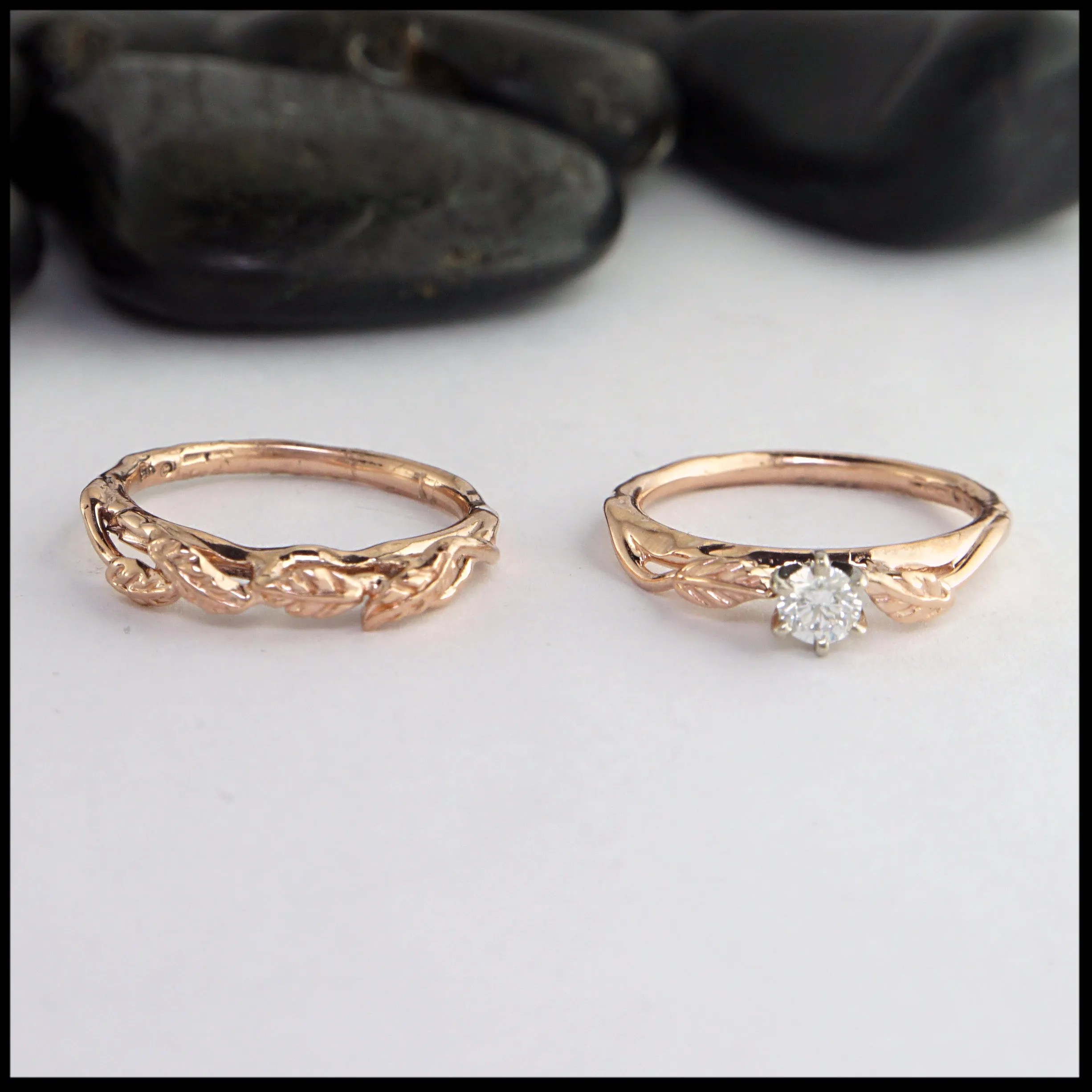 Diamond Leaf and Vine Wedding Set