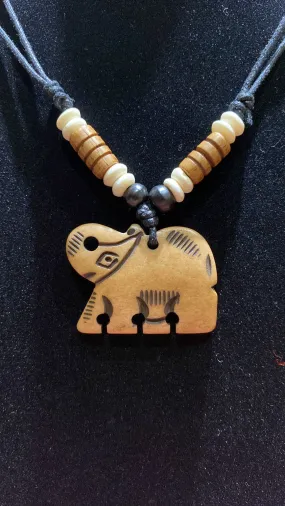 Elephant Adjustable Length Water Buffalo Bone Necklace