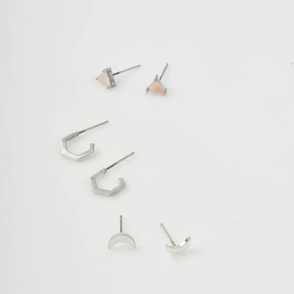 Ella Stud Trio - Silver (Rose Quartz)