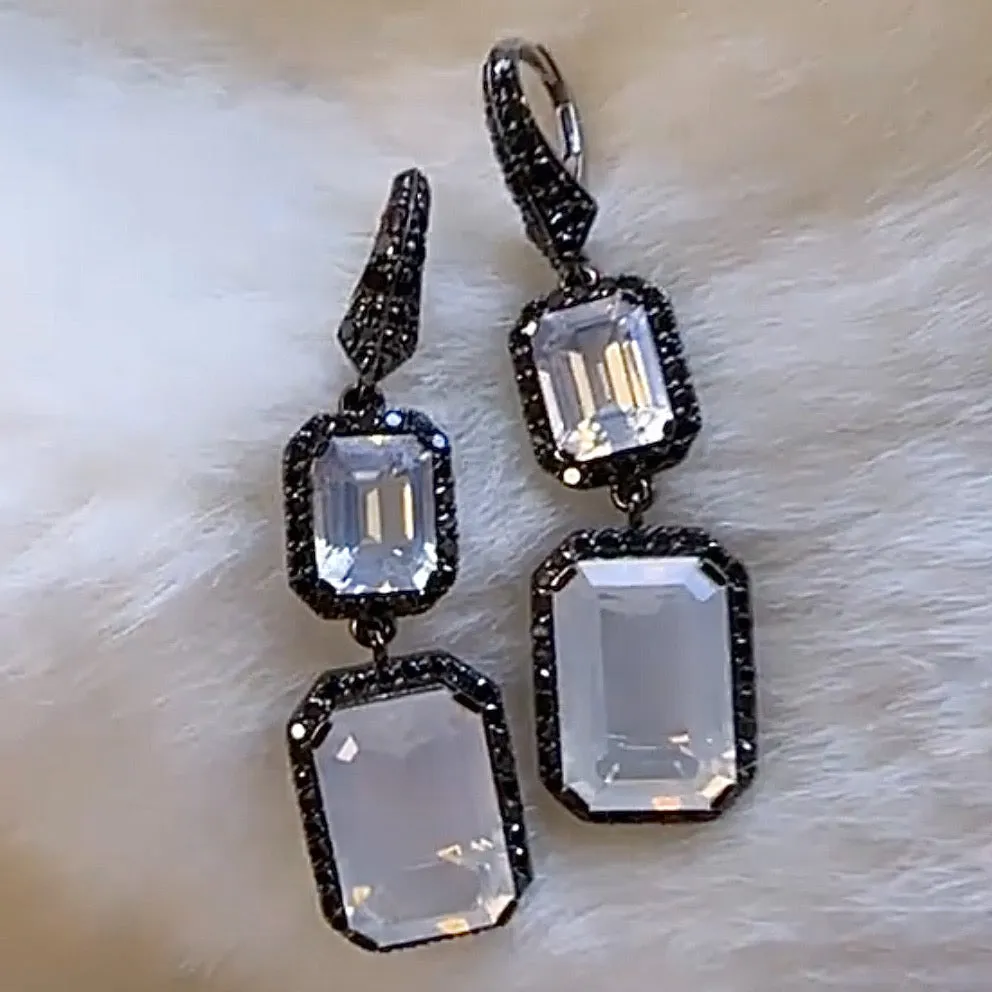 Emerald Cut Moon Quartz Earrings