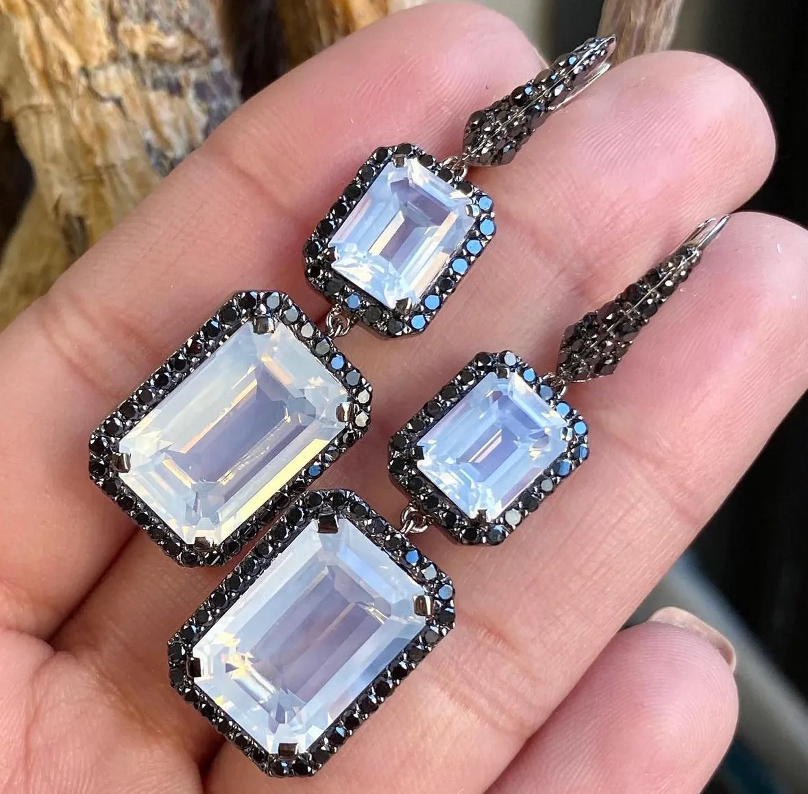 Emerald Cut Moon Quartz Earrings