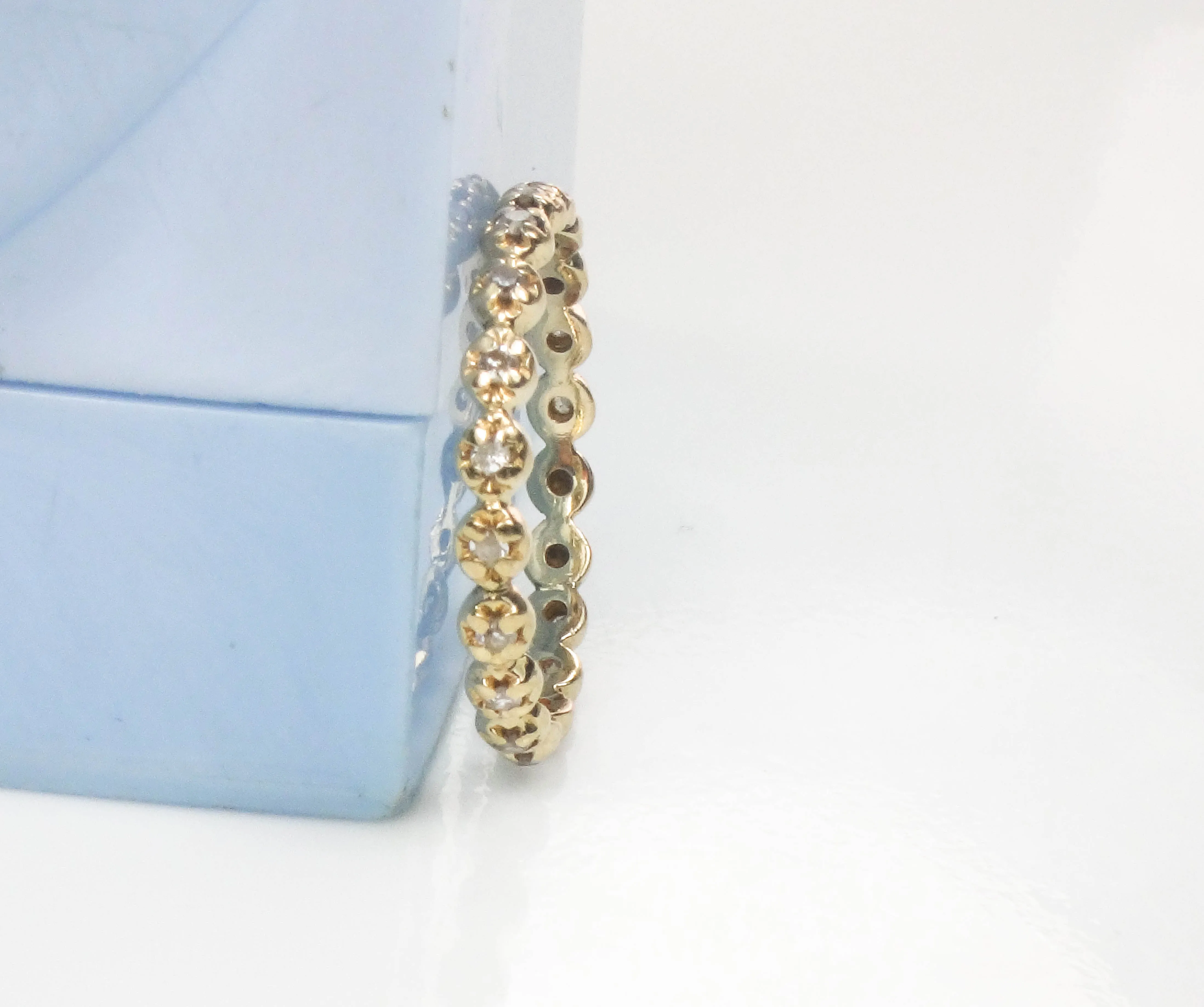 Estate 14k Yellow Gold Diamond Eternity Band, Thin Diamond Wedding Band, Stacking Ring Size 6.25