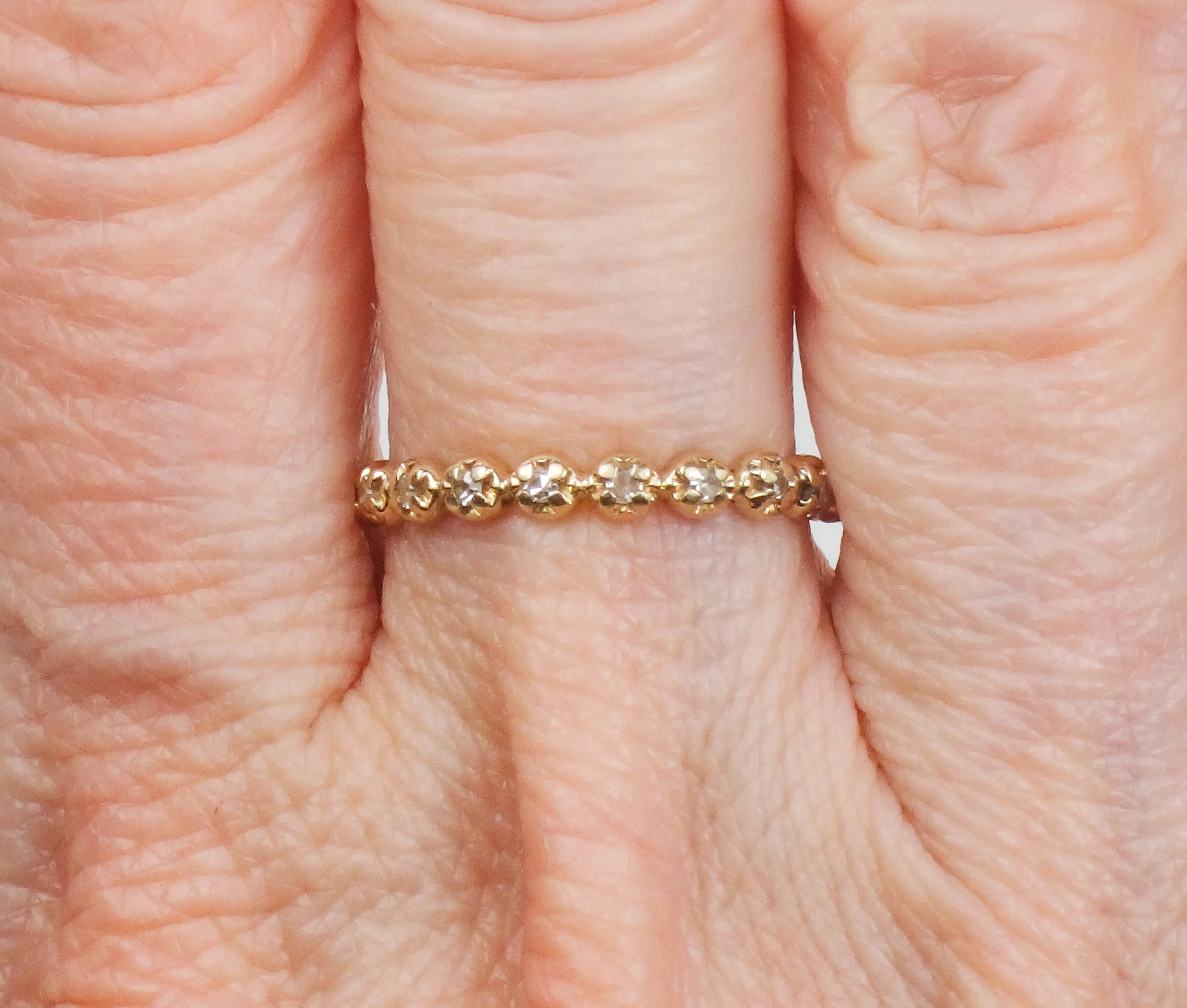 Estate 14k Yellow Gold Diamond Eternity Band, Thin Diamond Wedding Band, Stacking Ring Size 6.25