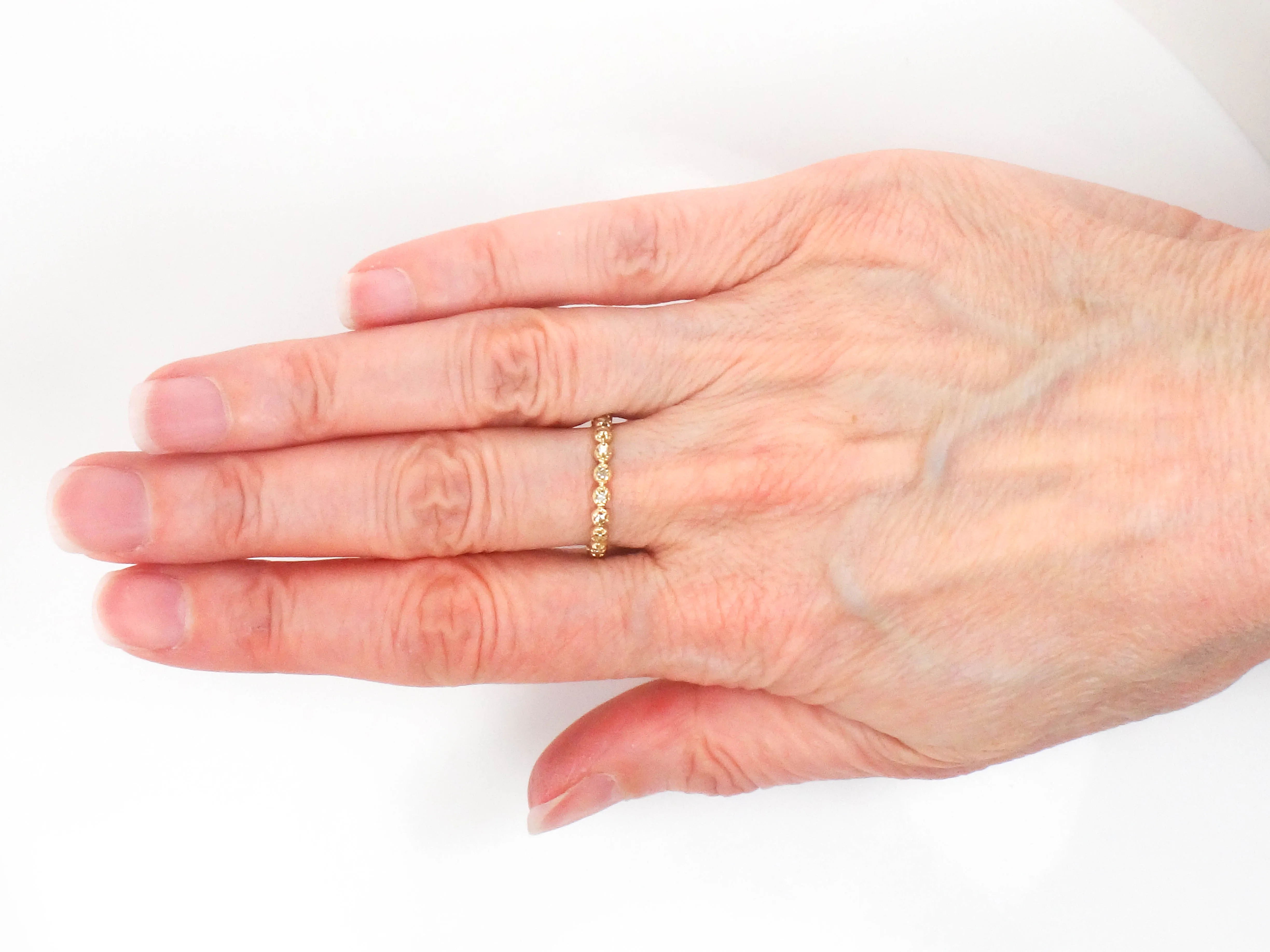 Estate 14k Yellow Gold Diamond Eternity Band, Thin Diamond Wedding Band, Stacking Ring Size 6.25
