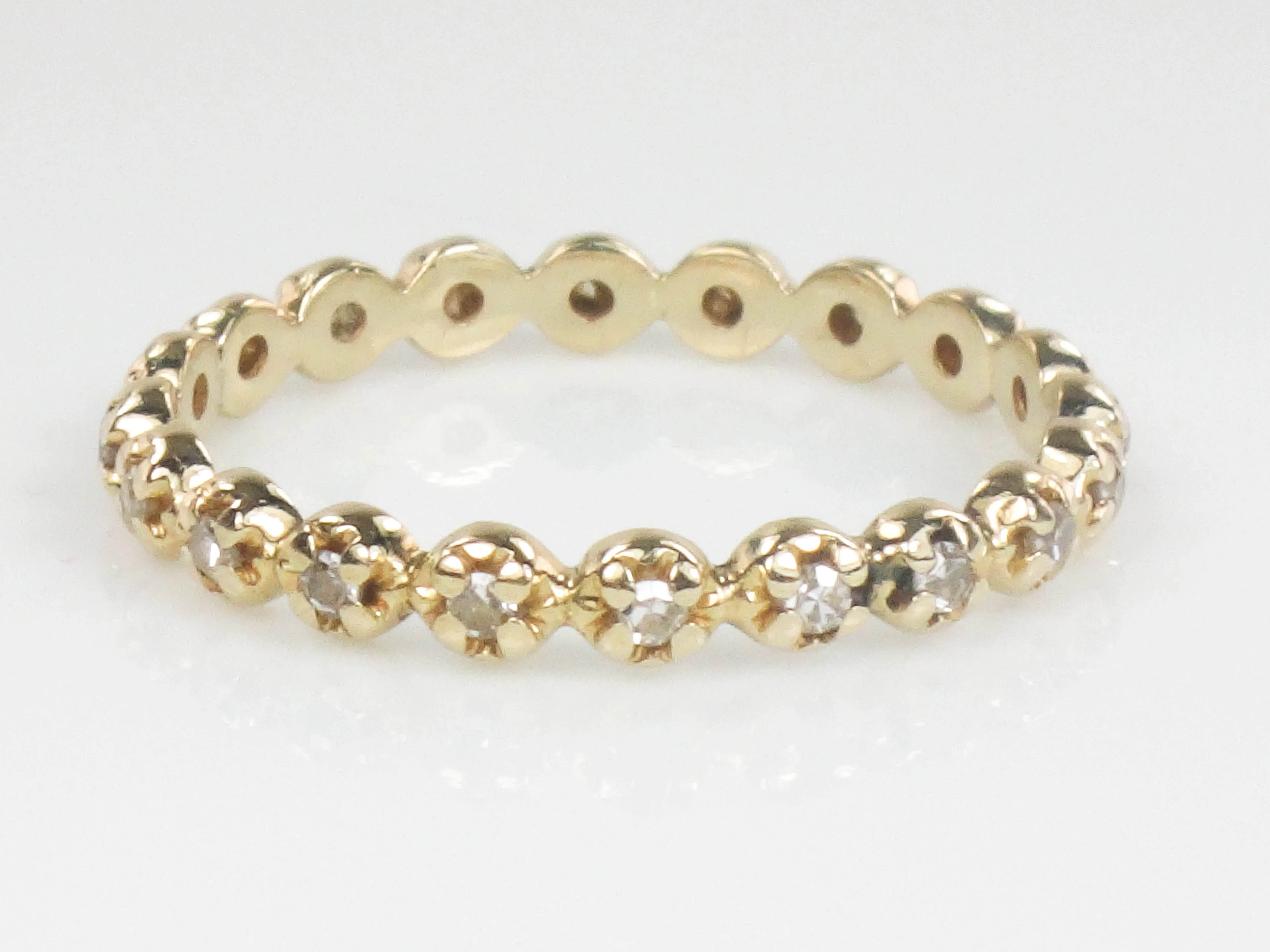 Estate 14k Yellow Gold Diamond Eternity Band, Thin Diamond Wedding Band, Stacking Ring Size 6.25