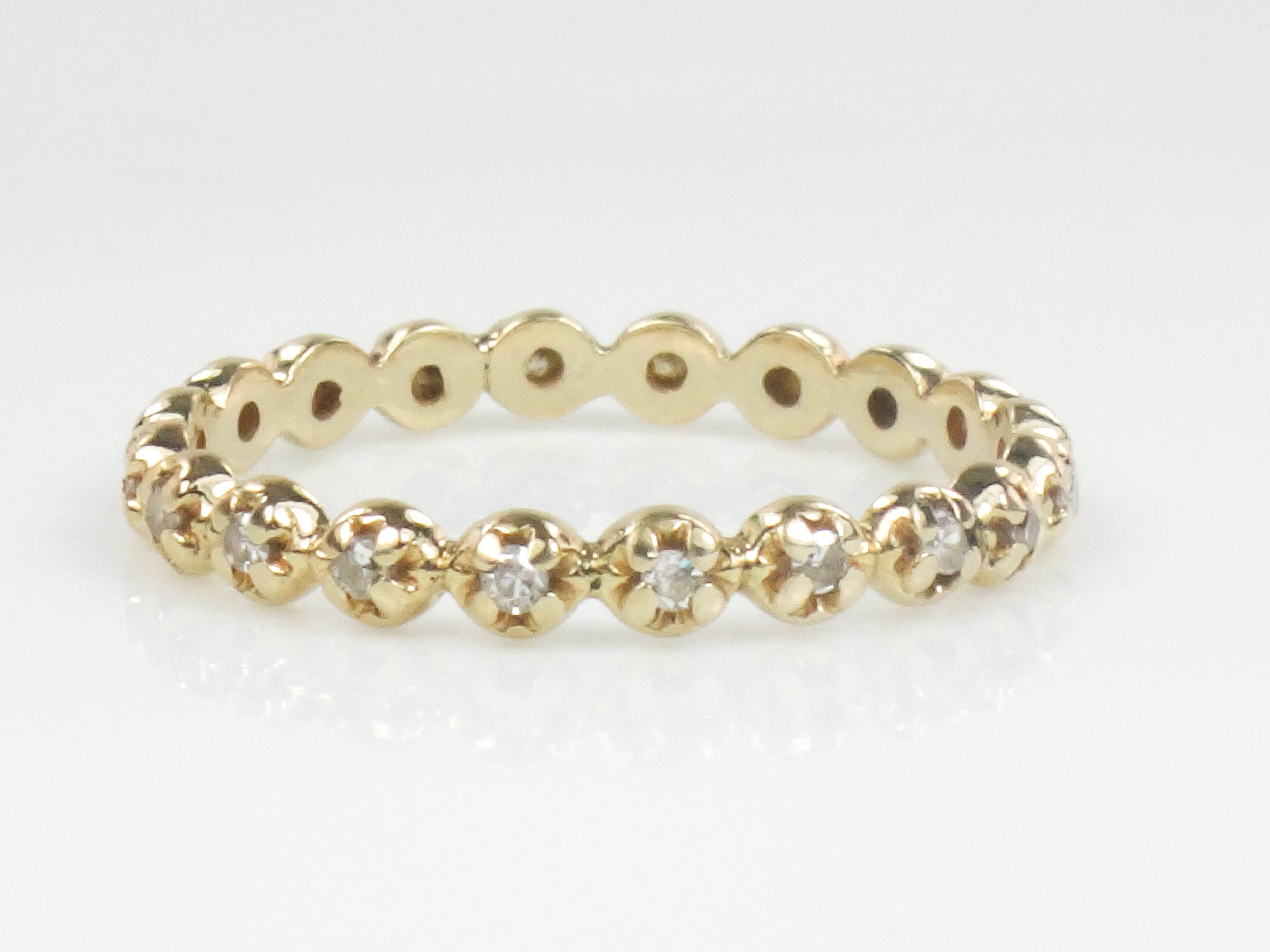 Estate 14k Yellow Gold Diamond Eternity Band, Thin Diamond Wedding Band, Stacking Ring Size 6.25