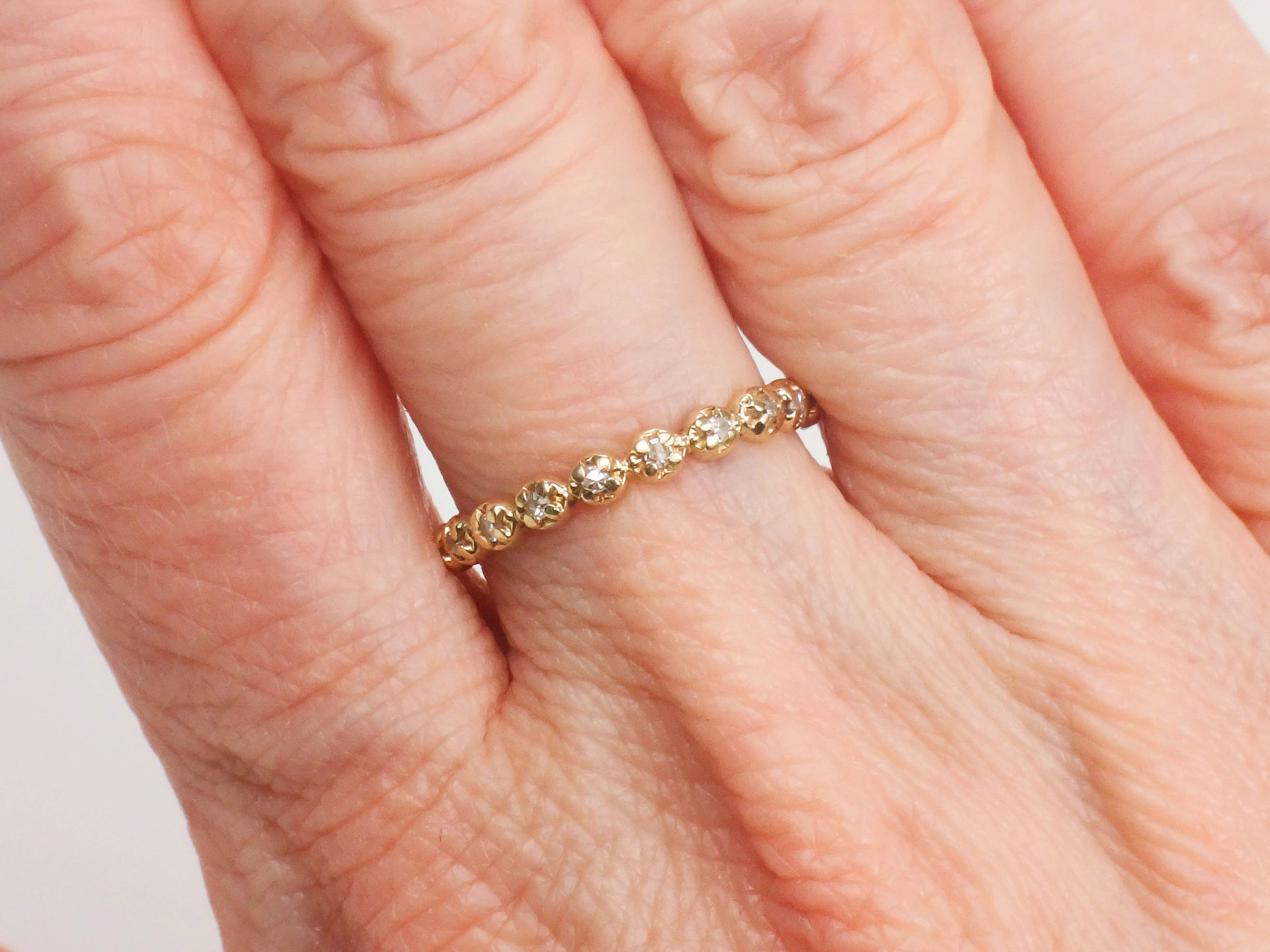 Estate 14k Yellow Gold Diamond Eternity Band, Thin Diamond Wedding Band, Stacking Ring Size 6.25