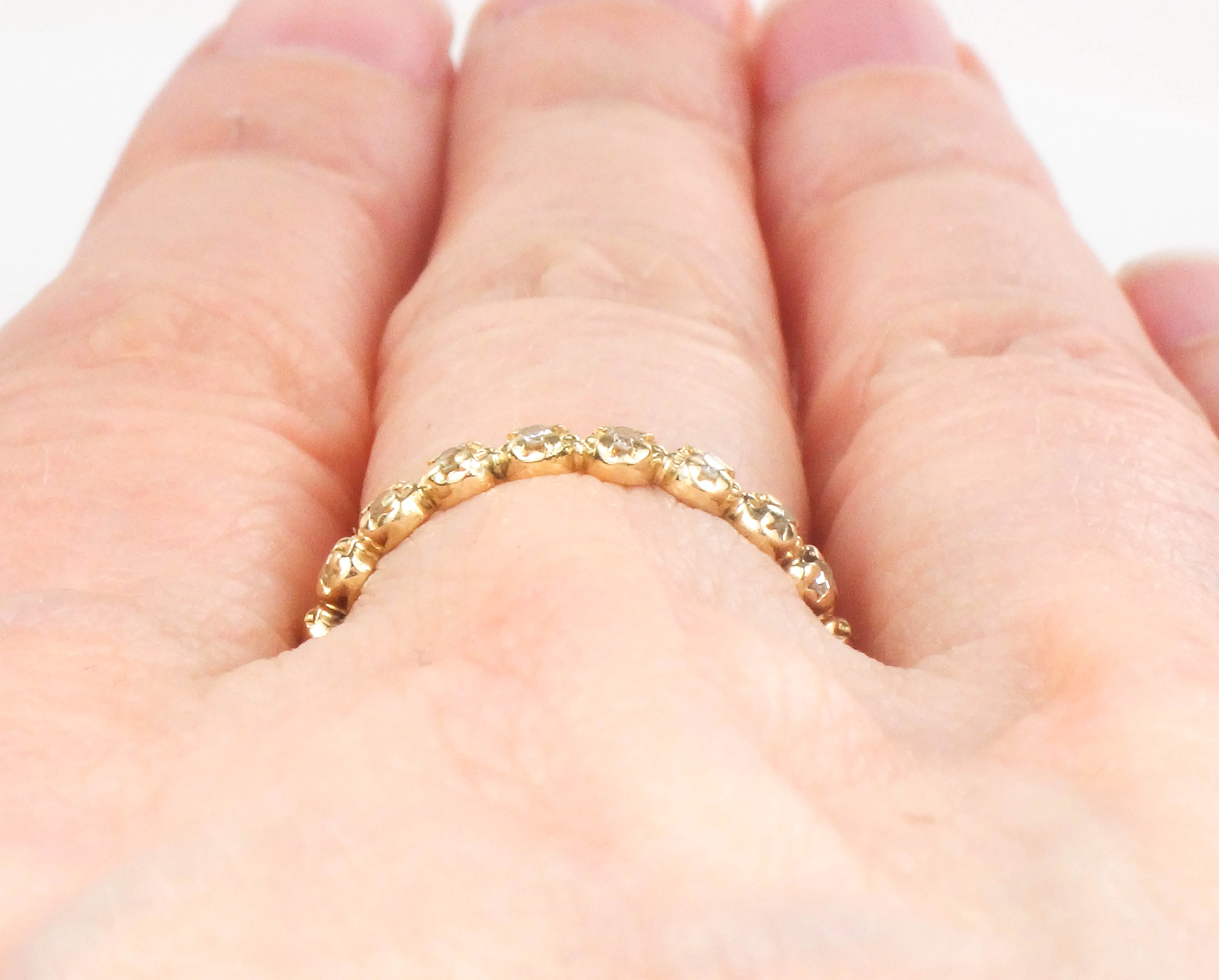 Estate 14k Yellow Gold Diamond Eternity Band, Thin Diamond Wedding Band, Stacking Ring Size 6.25