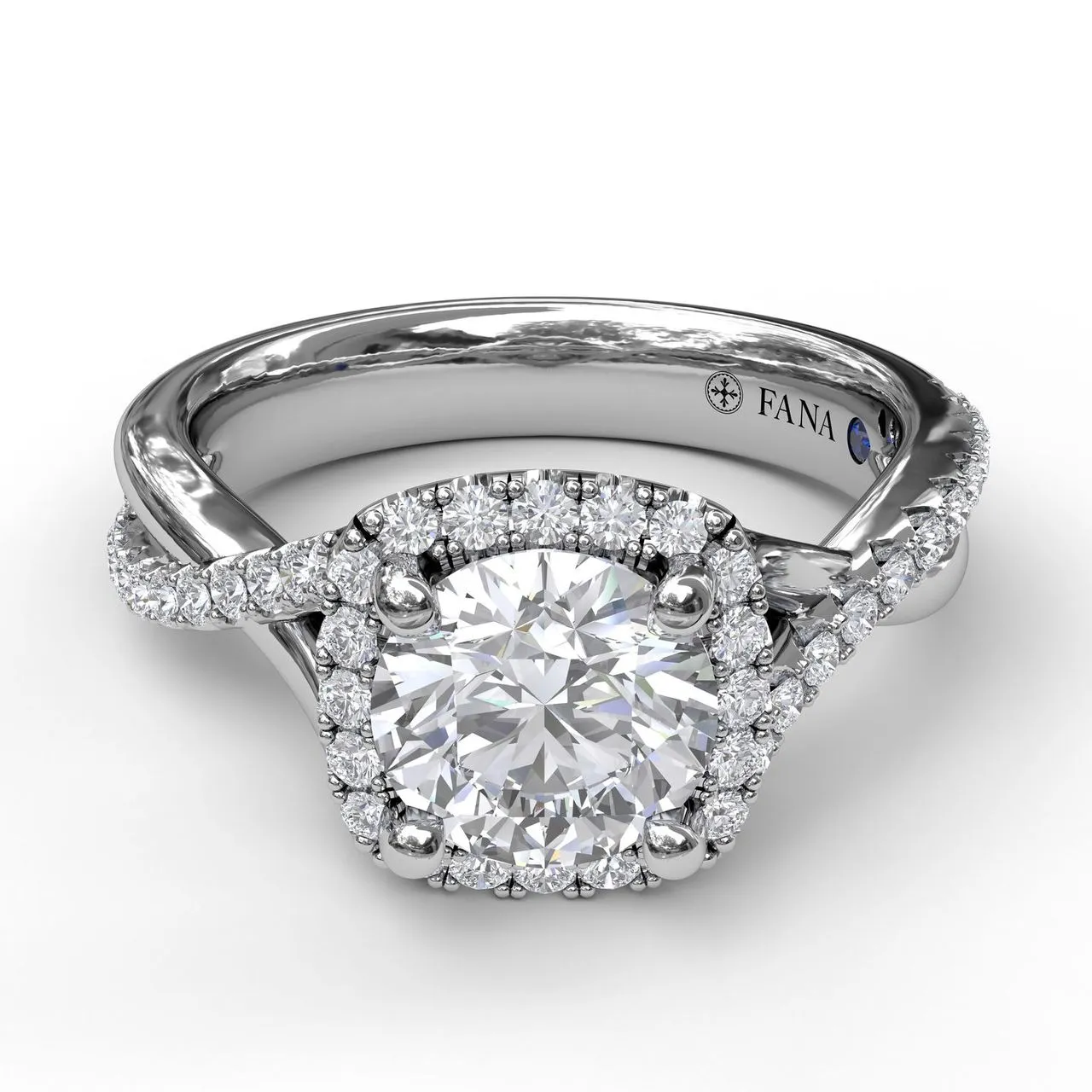 Fana Cushion Halo With Diamond And Gold Twist Engagement Ring 3755