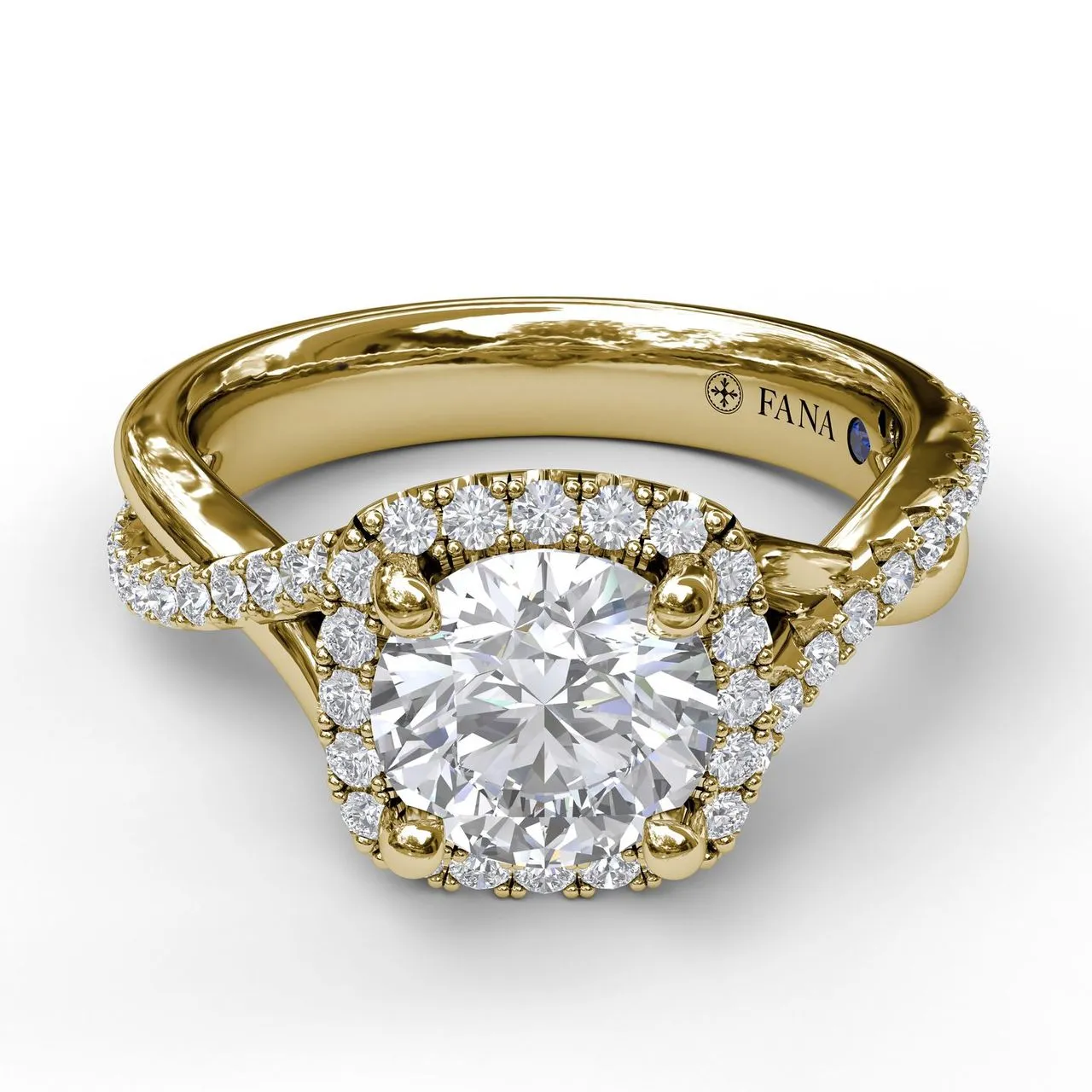 Fana Cushion Halo With Diamond And Gold Twist Engagement Ring 3755