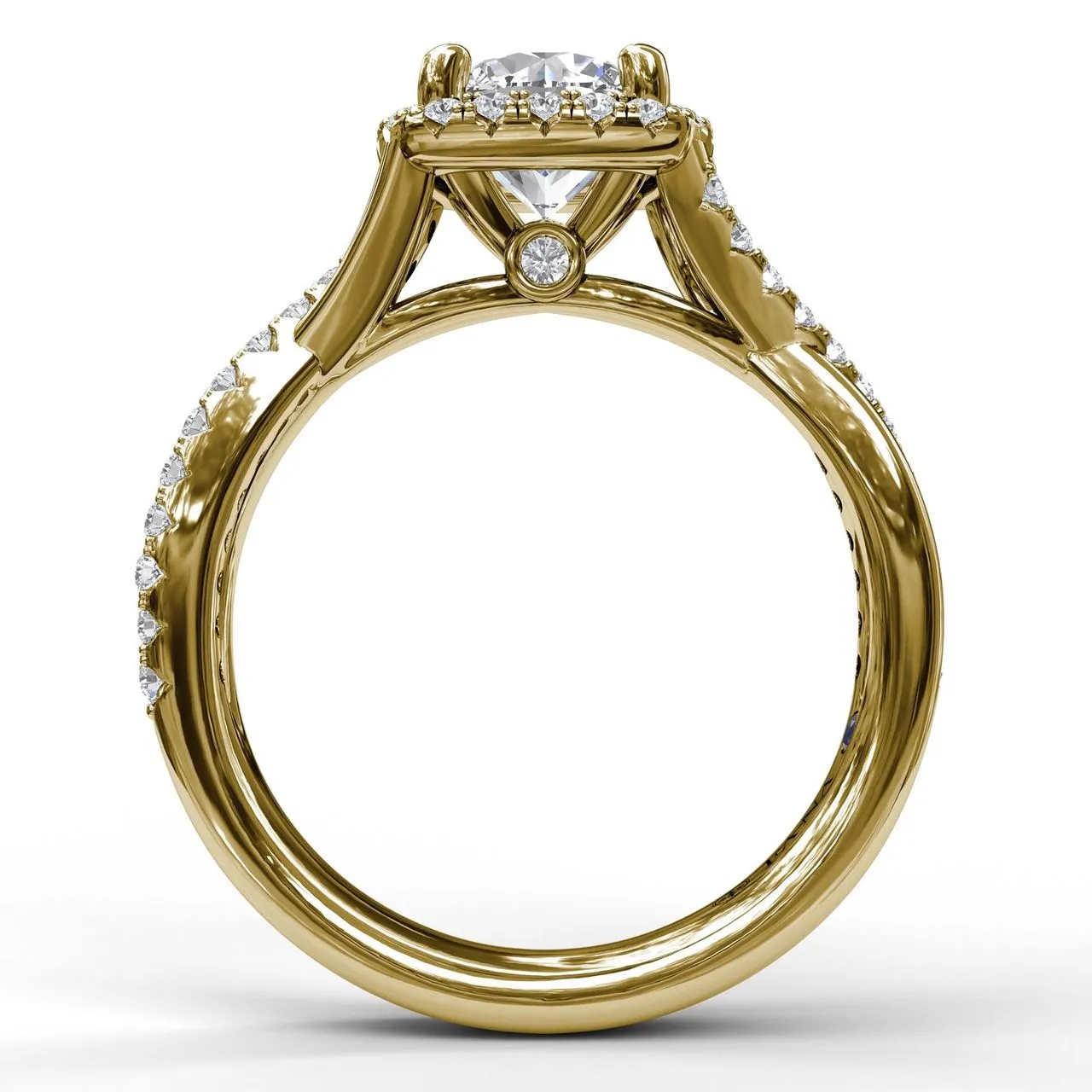 Fana Cushion Halo With Diamond And Gold Twist Engagement Ring 3755
