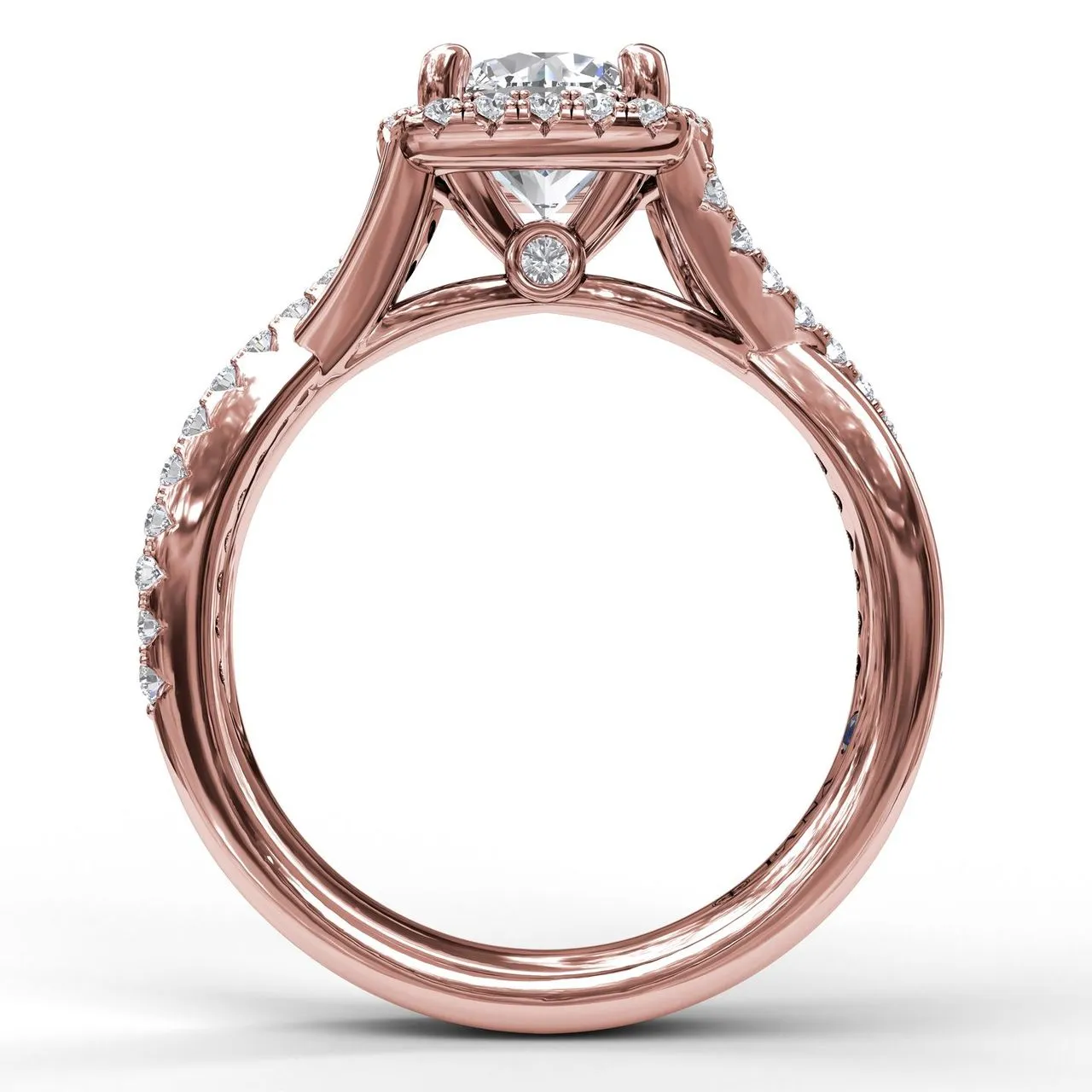 Fana Cushion Halo With Diamond And Gold Twist Engagement Ring 3755