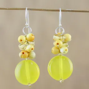 Fun Circles in Yellow Quartz and Glass Bead Dangle Earrings from Thailand