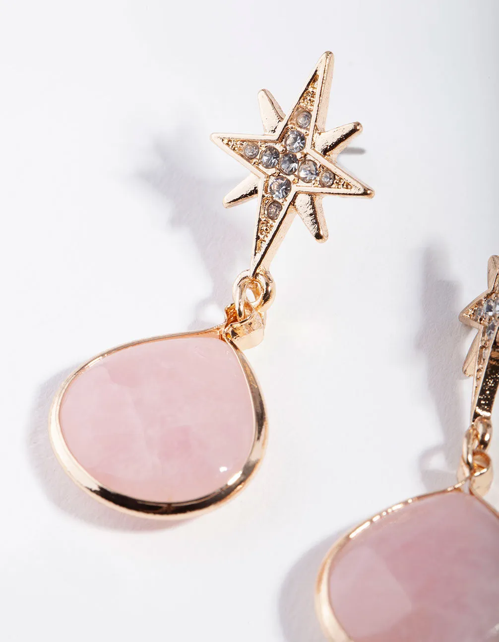 Gold Rose Quartz Star Stone Earrings