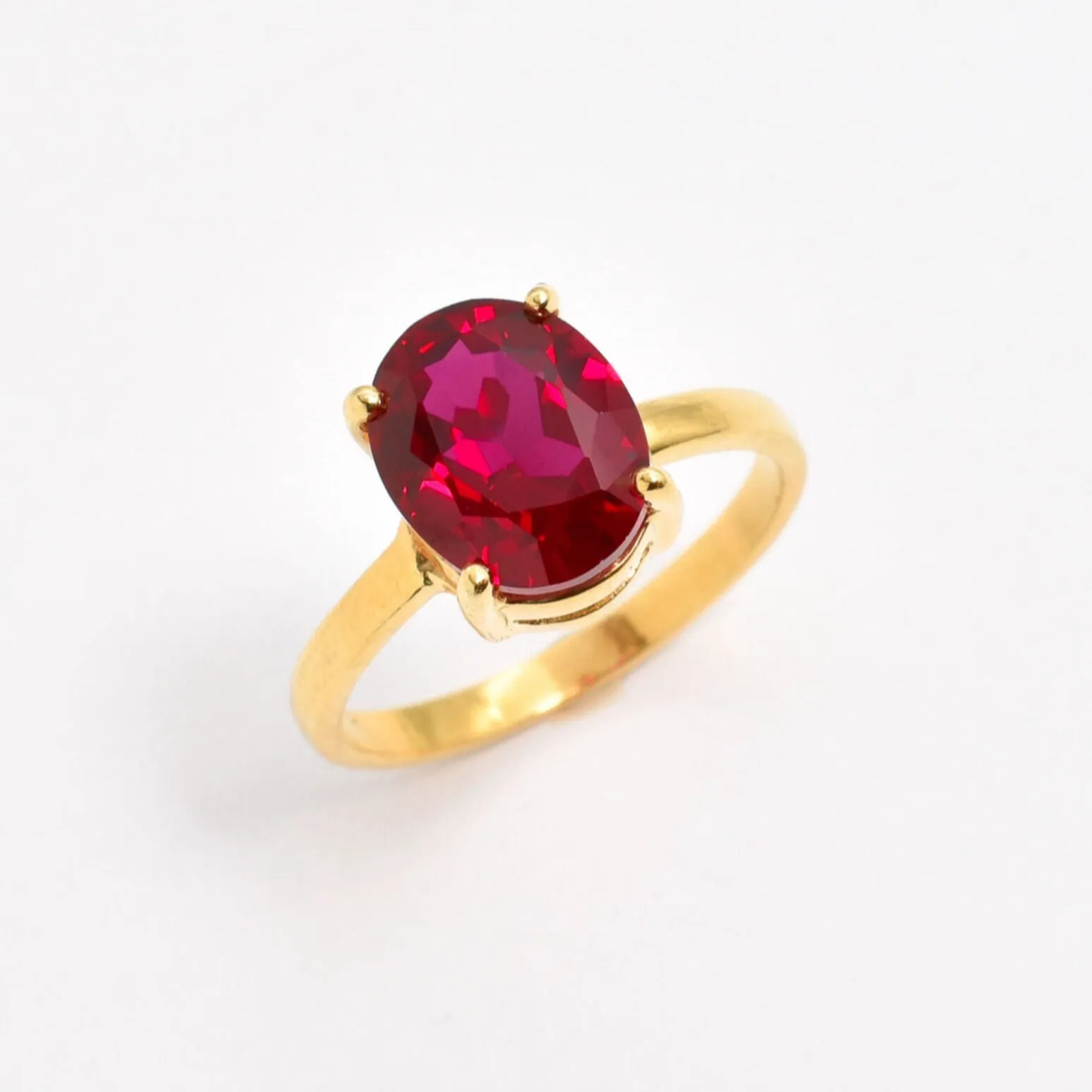 Gold Ruby Ring - Red Solitaire Ring - Vintage Oval Ring