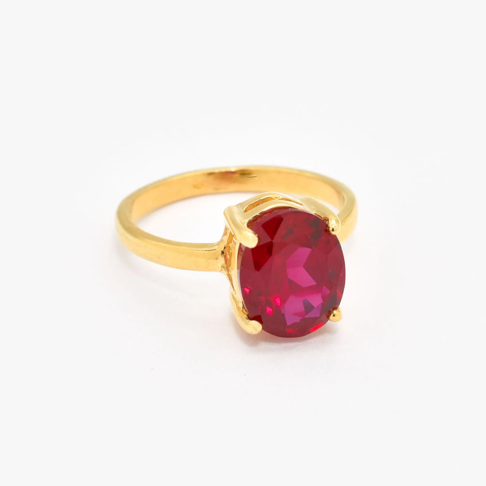 Gold Ruby Ring - Red Solitaire Ring - Vintage Oval Ring