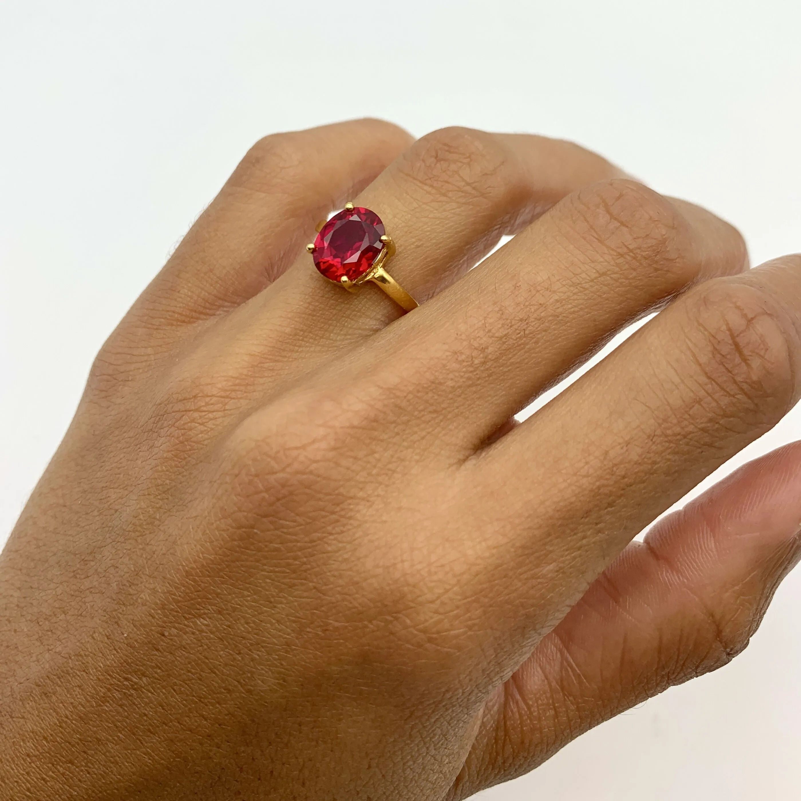 Gold Ruby Ring - Red Solitaire Ring - Vintage Oval Ring
