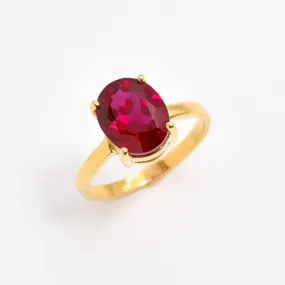 Gold Ruby Ring - Red Solitaire Ring - Vintage Oval Ring