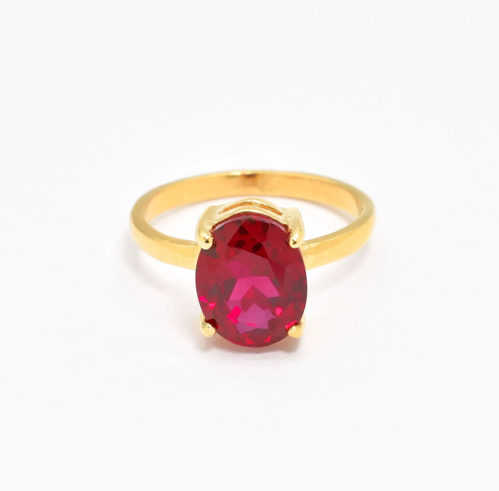 Gold Ruby Ring - Red Solitaire Ring - Vintage Oval Ring