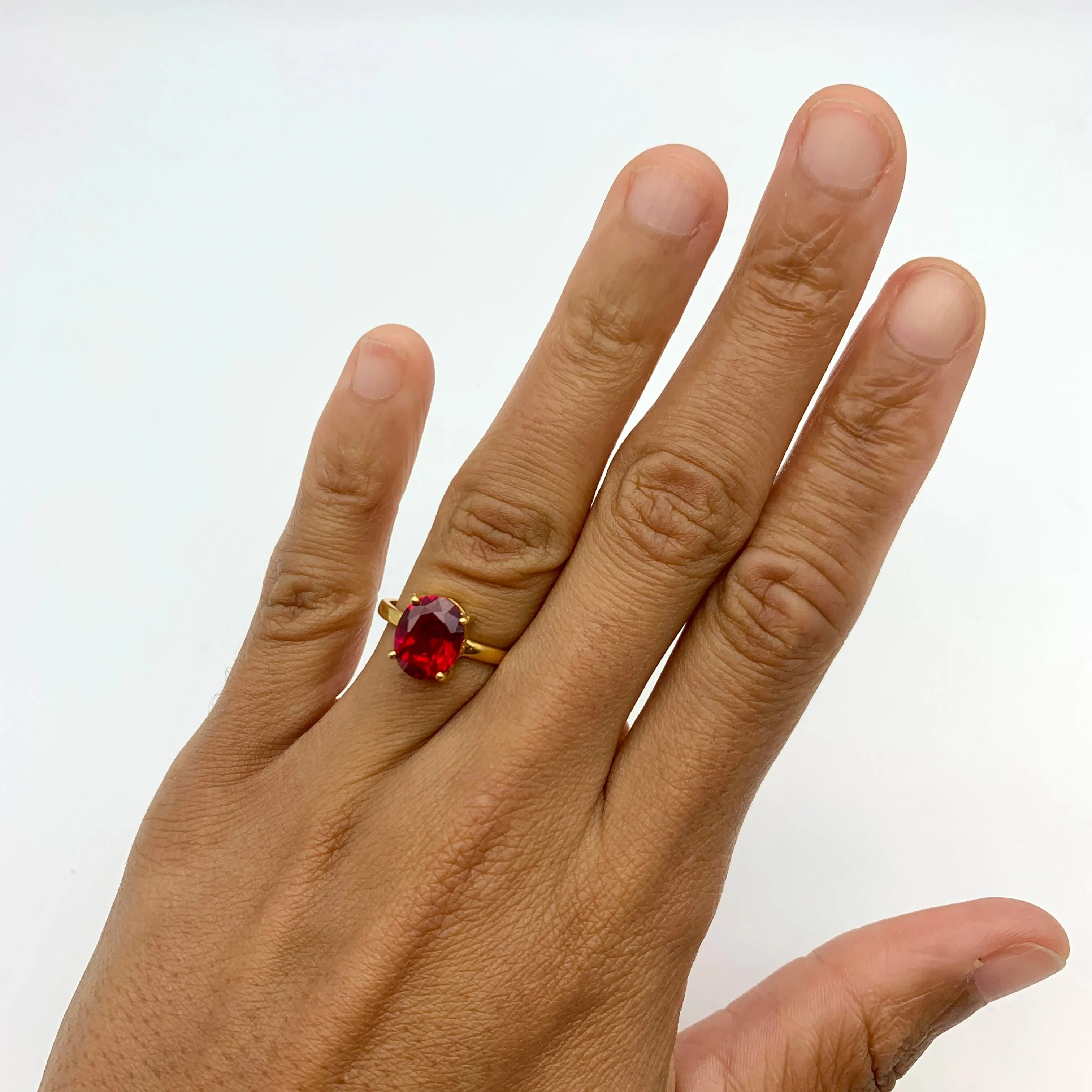 Gold Ruby Ring - Red Solitaire Ring - Vintage Oval Ring