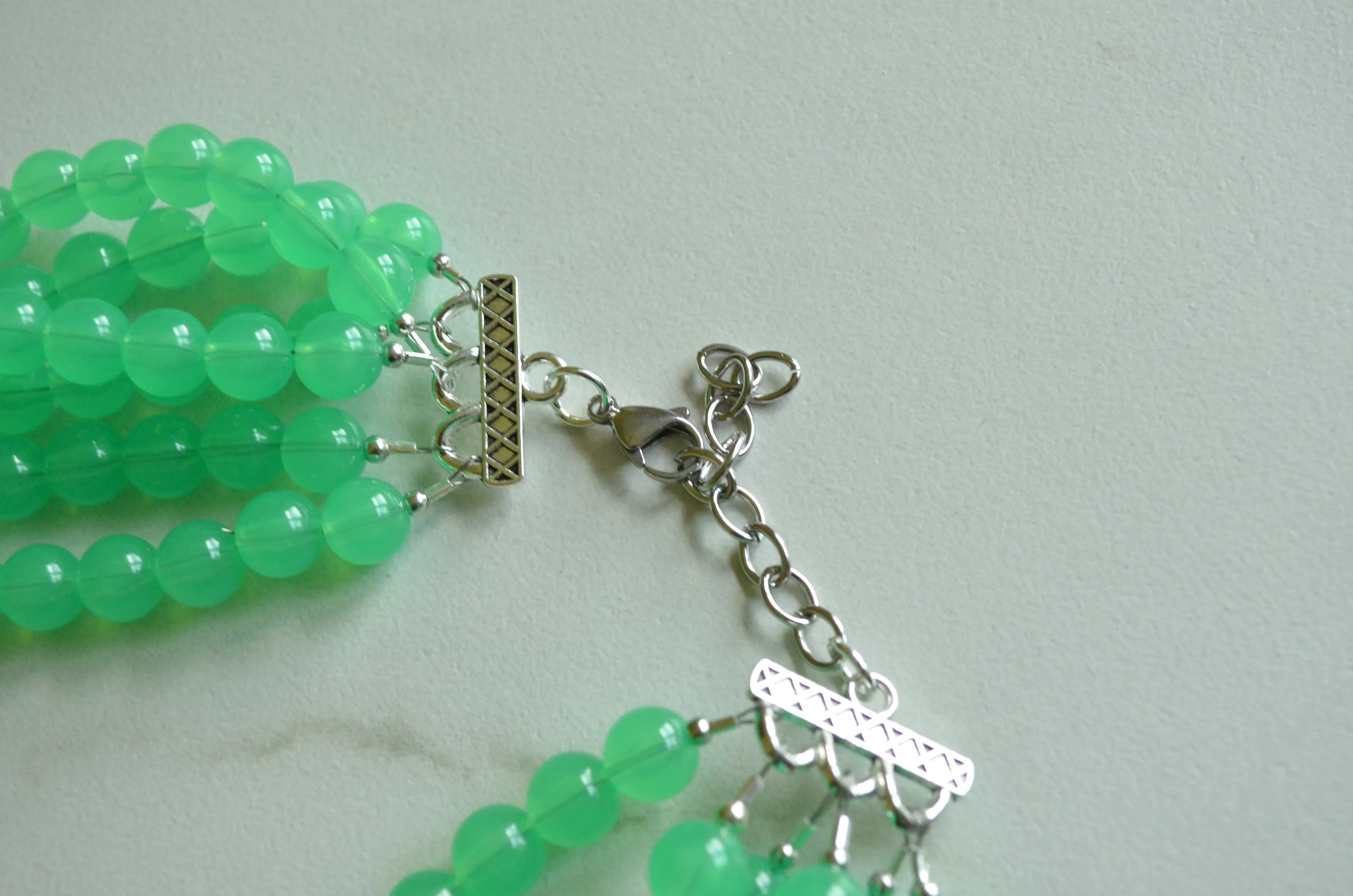 Green Acrylic Lucite Bead Chunky Multi Strand Statement Necklace - Alana