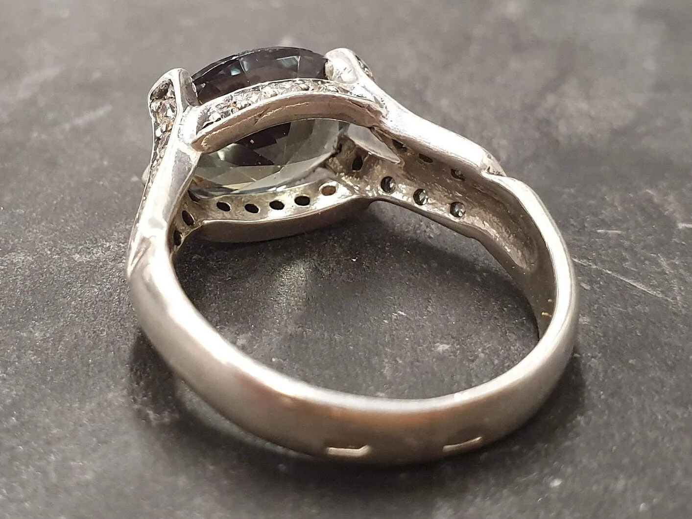 Green Diamond Ring - Statement Diamond Ring - Edwardian Silver Ring