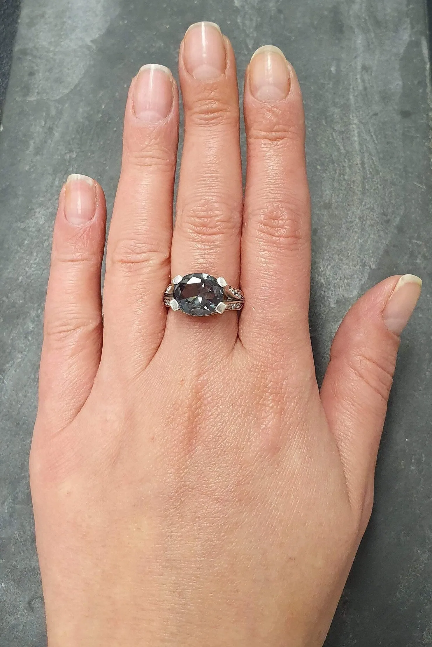 Green Diamond Ring - Statement Diamond Ring - Edwardian Silver Ring