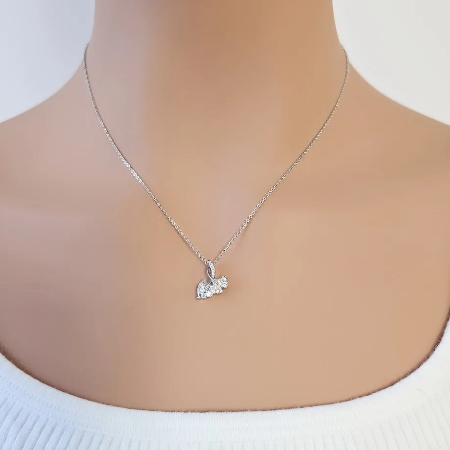 Heart and Gingko Leaf Cubic Zirconia Necklace