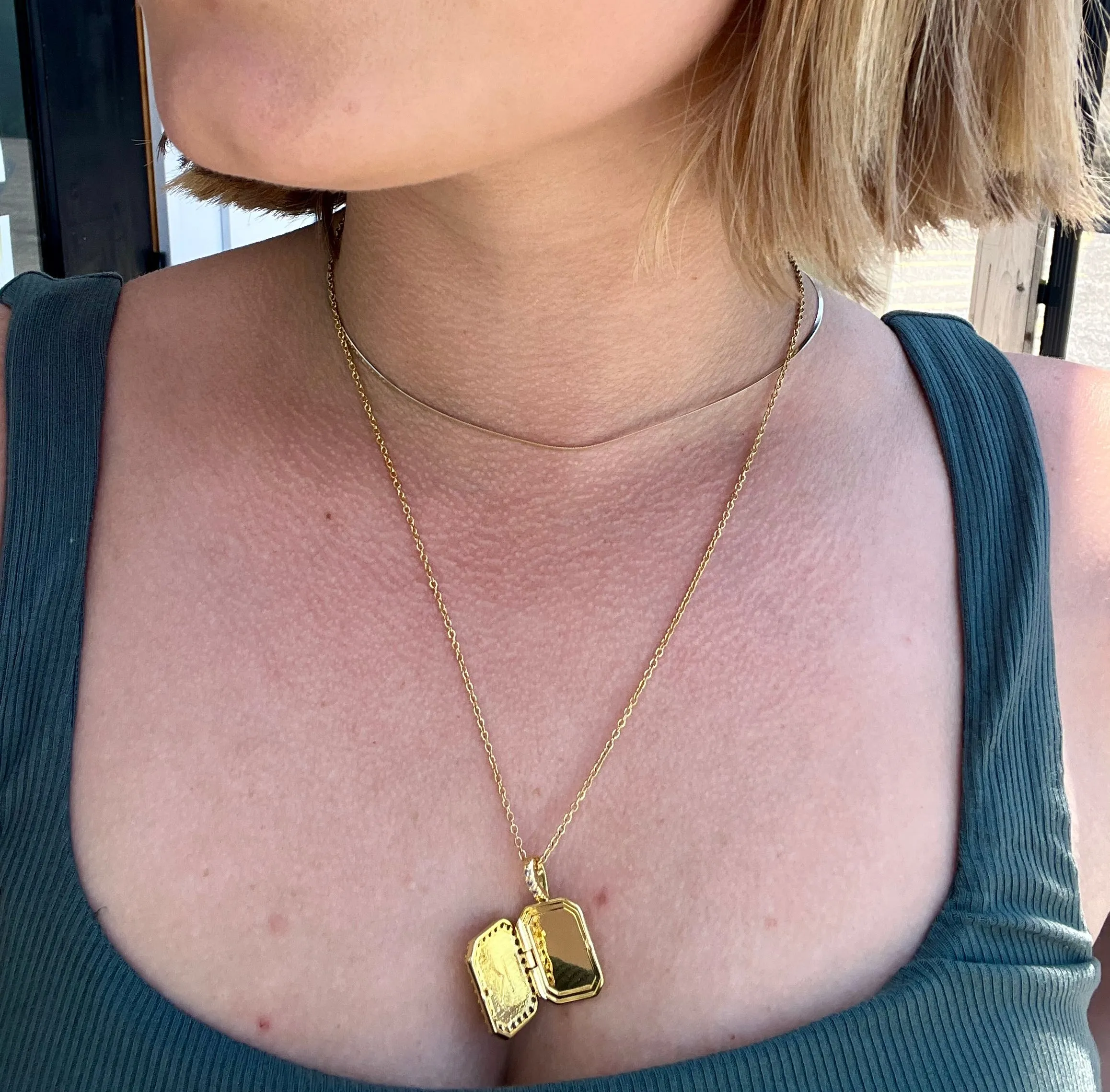 Initial Deco Open Locket Pendant Necklace