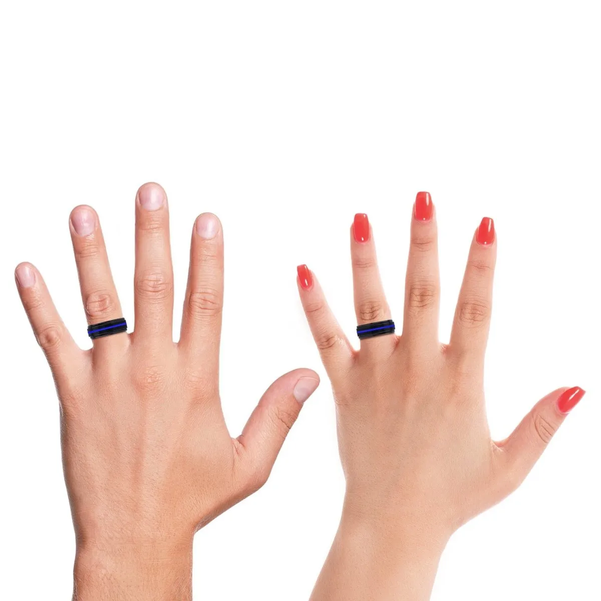JIMMY | Multi Color Wood, Black Tungsten Ring, Blue Groove, Stepped Edge