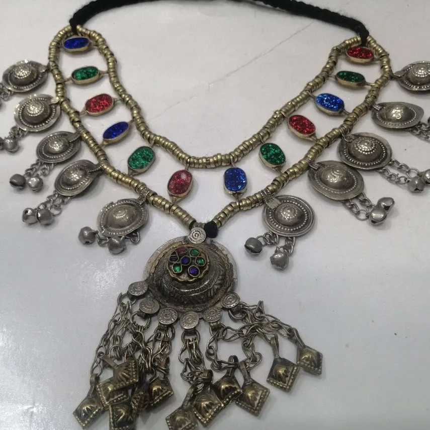 Kuchi Boho Bells Multicolor Glass Stone Necklace