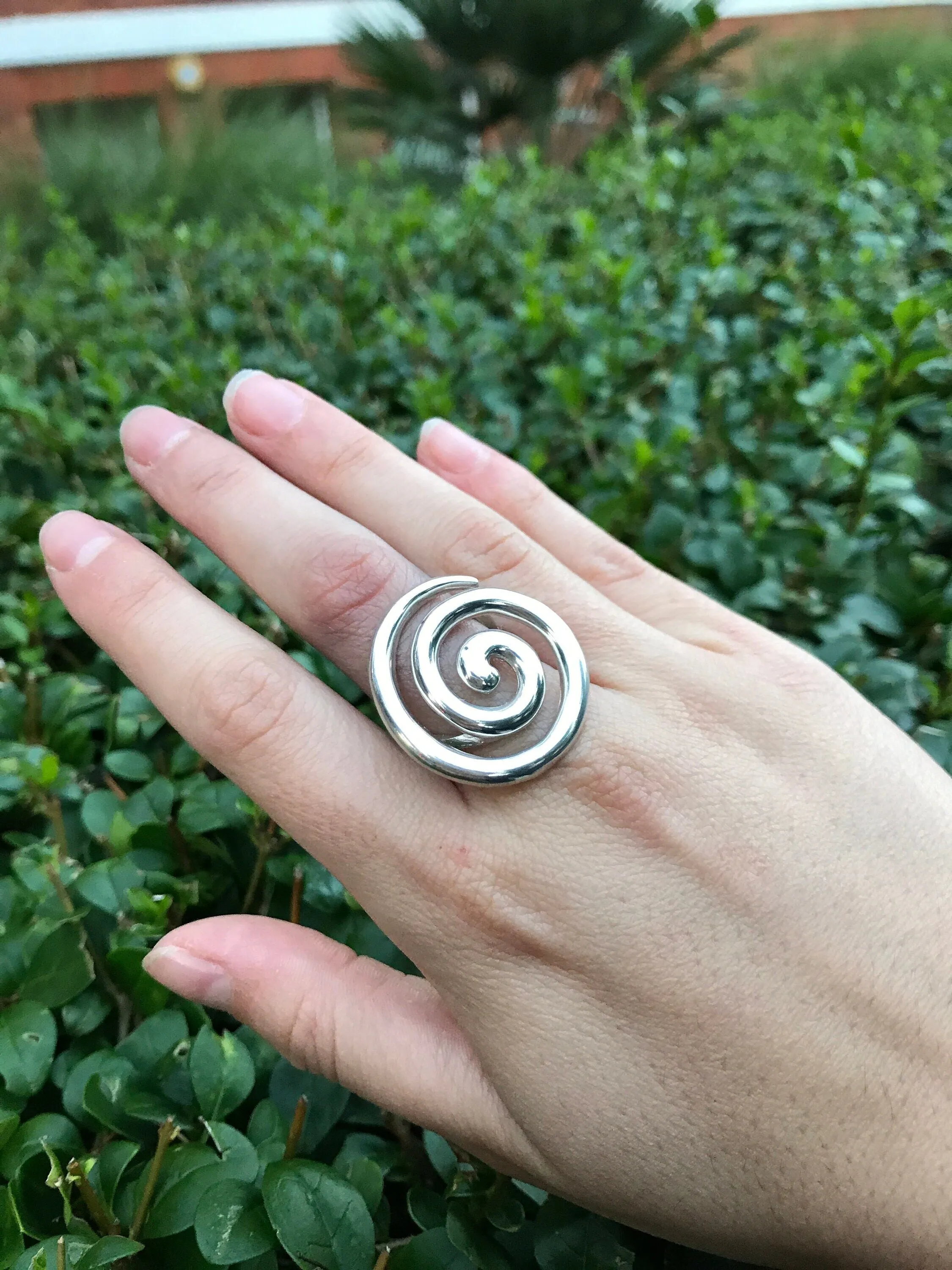 Large Swirl Ring - Statement Silver Ring - Vintage Spiral Ring