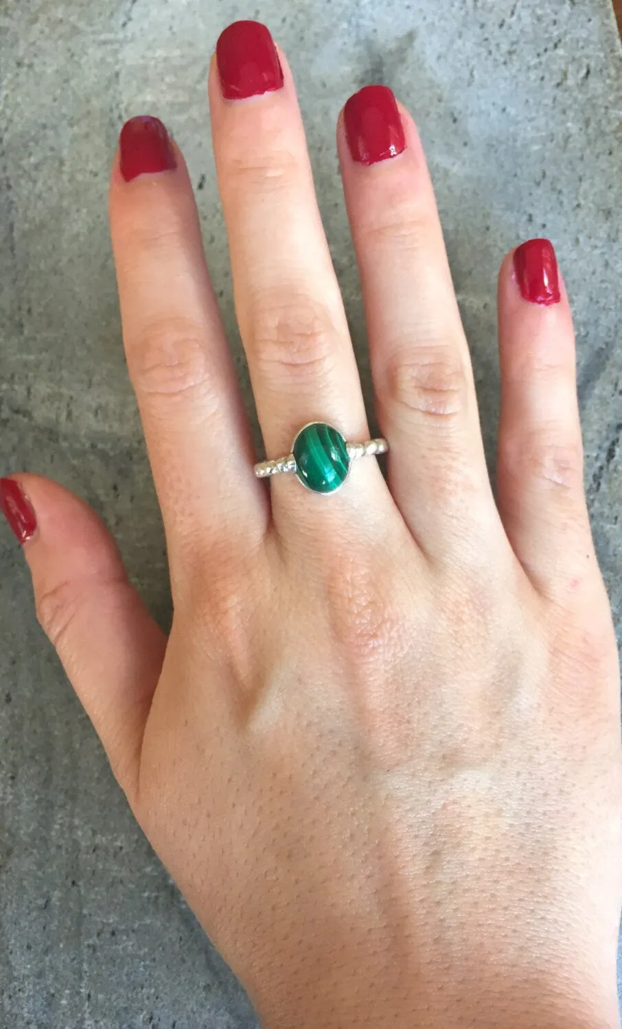 Malachite Ring - Green Bezel Ring - Vintage Bubble Band