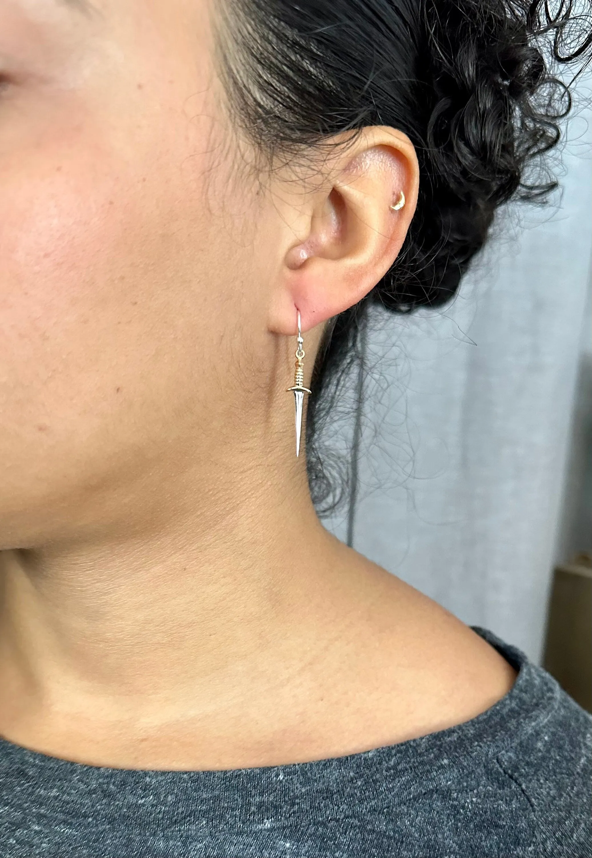 Mixed Metal Dagger Earrings - Medium