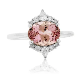 Oval East West Morganite & Diamond Ring